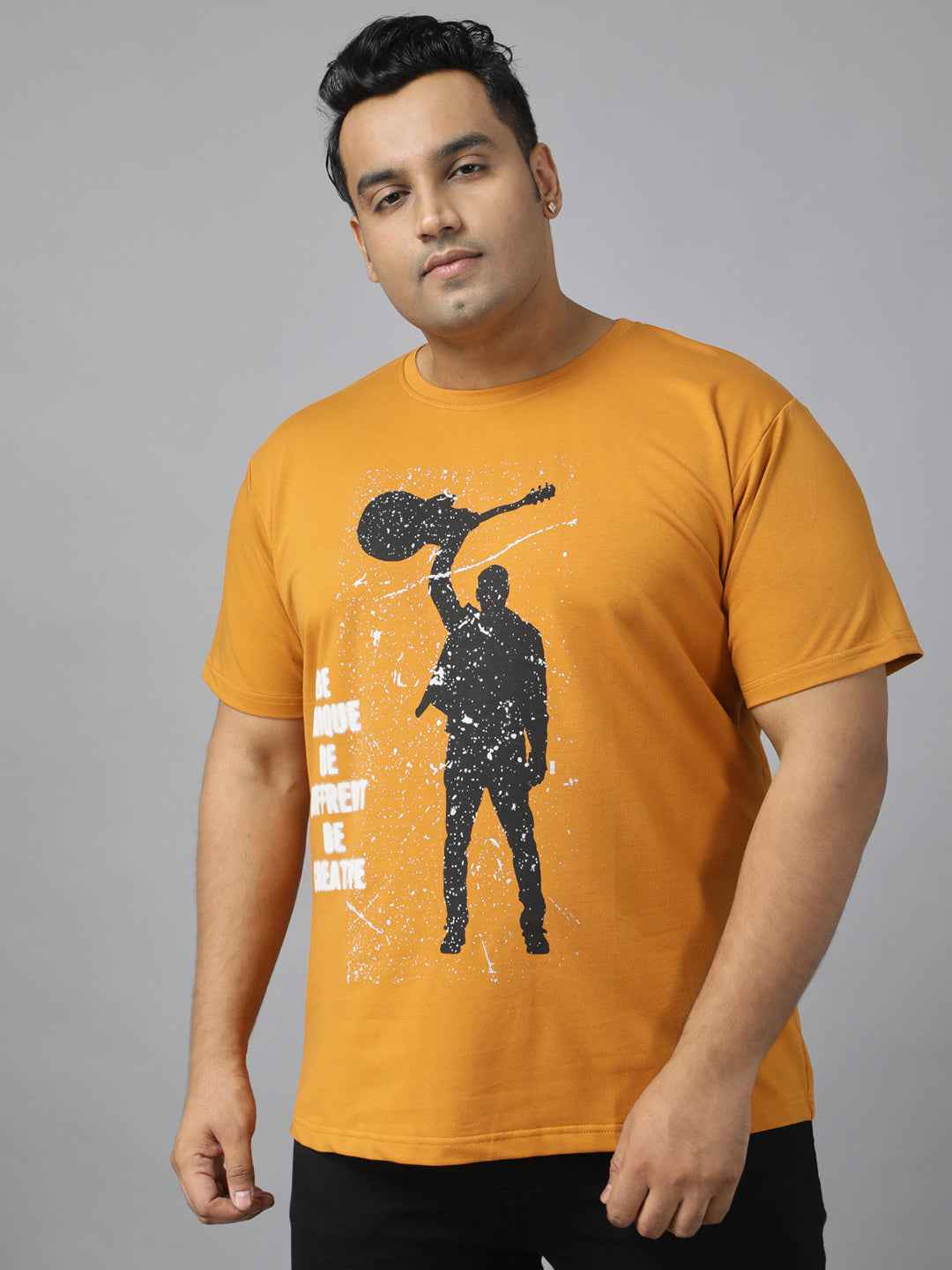 Men’s Plus Size Printed Crew Neck Half Sleeve T-Shirt, Modern Graphic Design, Stretchable Soft Fabric, Comfortable Everyday Casual Wear for All Seasons