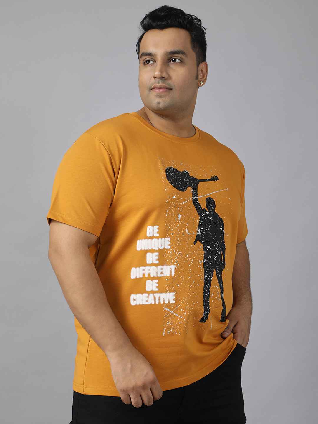 Men’s Plus Size Printed Crew Neck Half Sleeve T-Shirt, Modern Graphic Design, Stretchable Soft Fabric, Comfortable Everyday Casual Wear for All Seasons