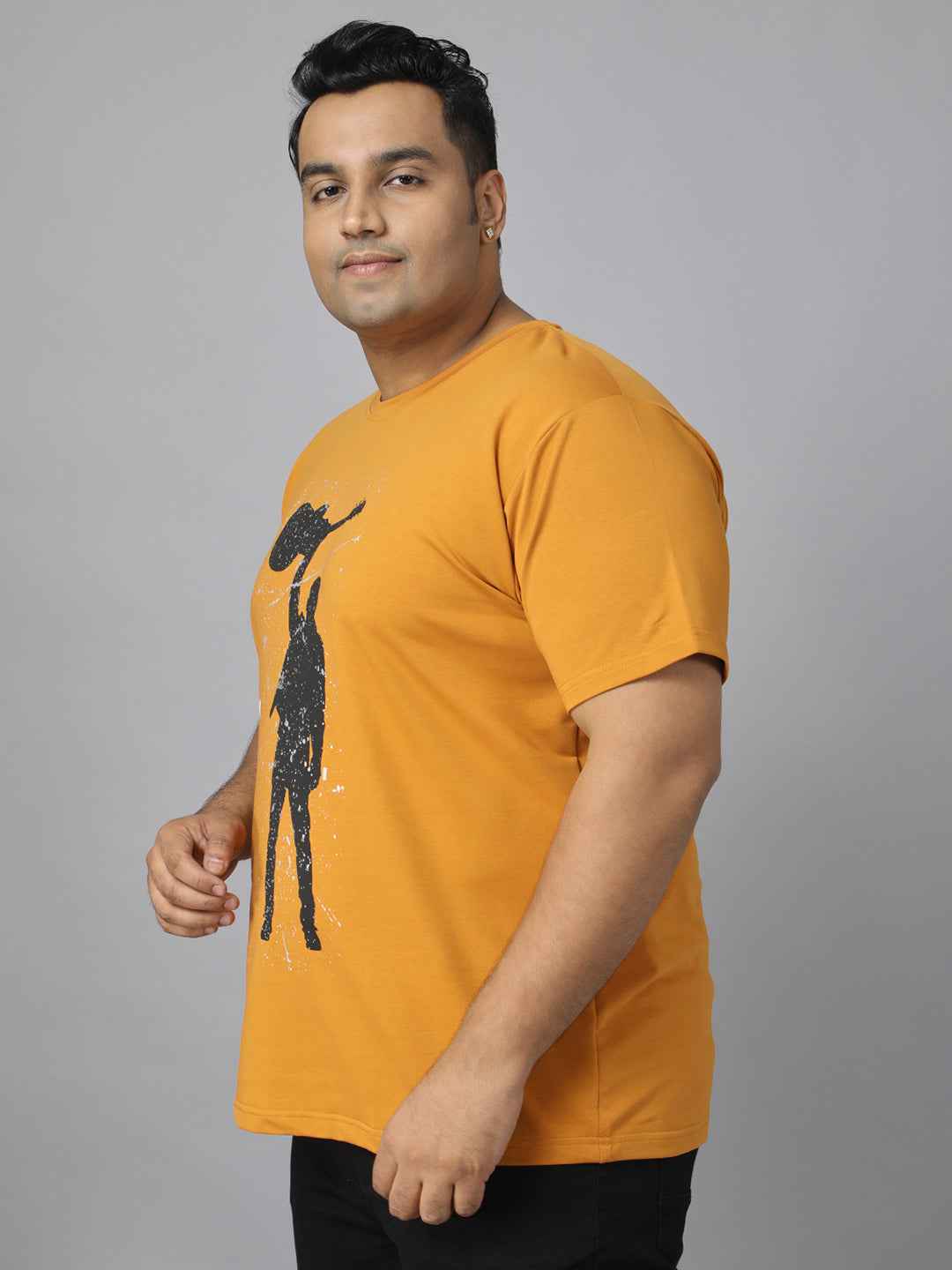 Men’s Plus Size Printed Crew Neck Half Sleeve T-Shirt, Modern Graphic Design, Stretchable Soft Fabric, Comfortable Everyday Casual Wear for All Seasons