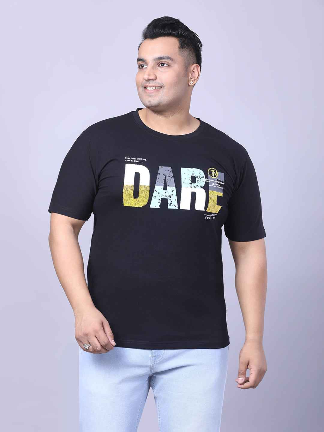 Men’s Plus Size DARE Printed T-Shirt with Modern Graphic Design, Relaxed Fit Everyday Casual Tee