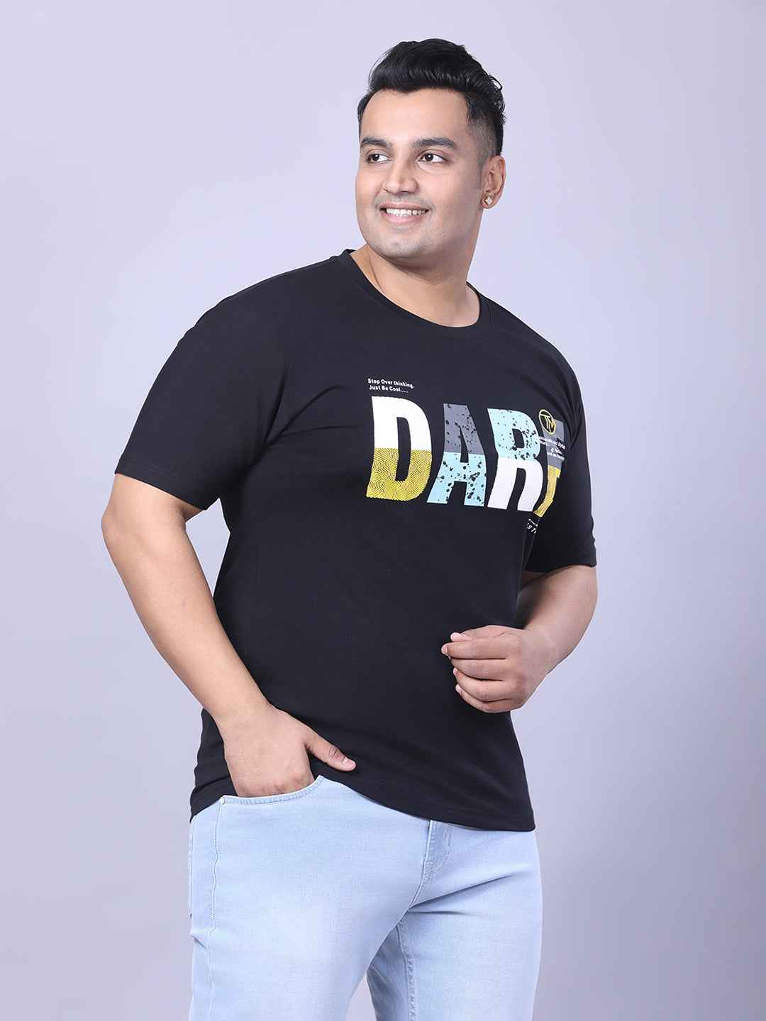 Men’s Plus Size DARE Printed T-Shirt with Modern Graphic Design, Relaxed Fit Everyday Casual Tee