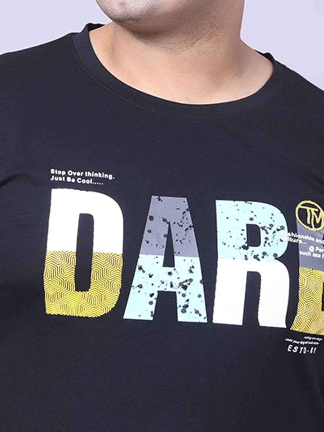 Men’s Plus Size DARE Printed T-Shirt with Modern Graphic Design, Relaxed Fit Everyday Casual Tee