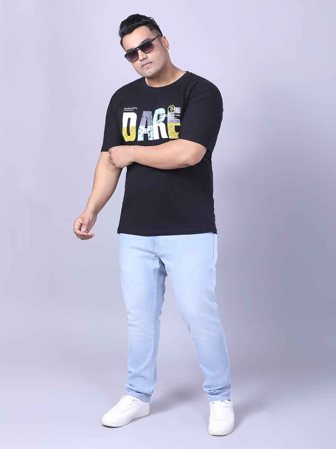 Men’s Plus Size DARE Printed T-Shirt with Modern Graphic Design, Relaxed Fit Everyday Casual Tee