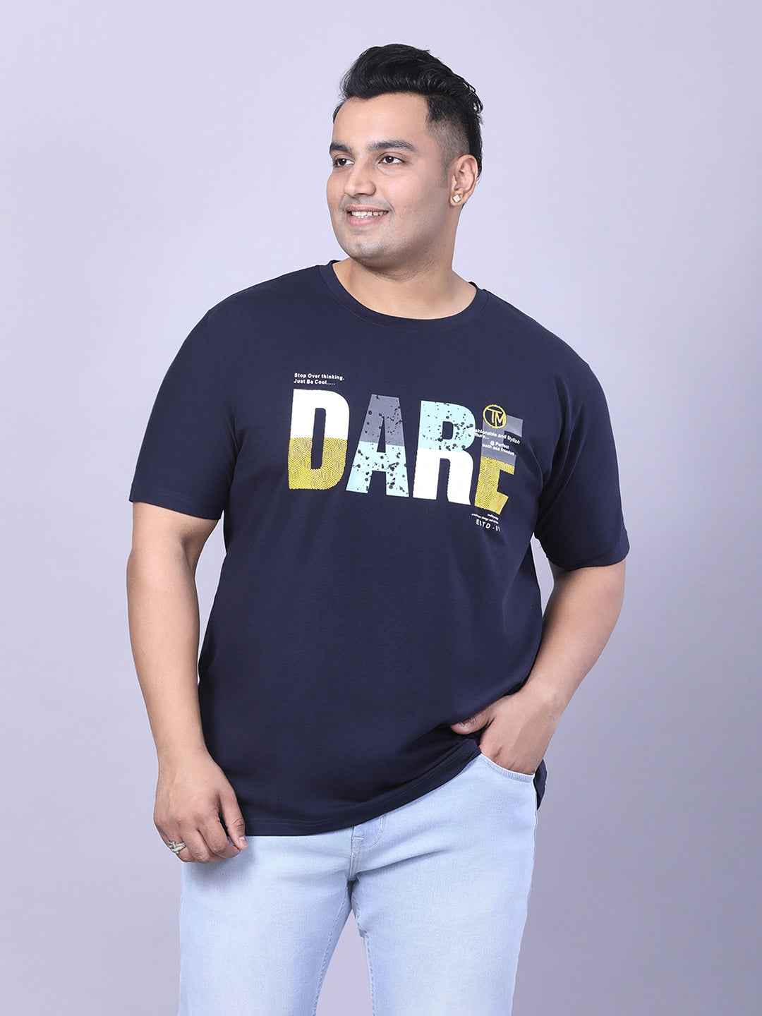 Men’s Plus Size DARE Printed T-Shirt with Modern Graphic Design, Relaxed Fit Everyday Casual Tee