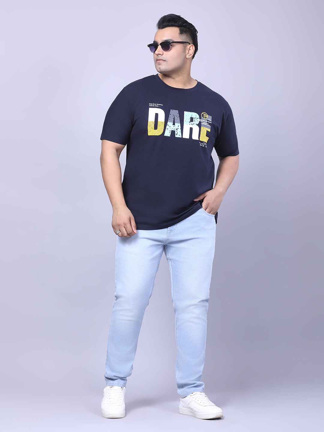 Men’s Plus Size DARE Printed T-Shirt with Modern Graphic Design, Relaxed Fit Everyday Casual Tee