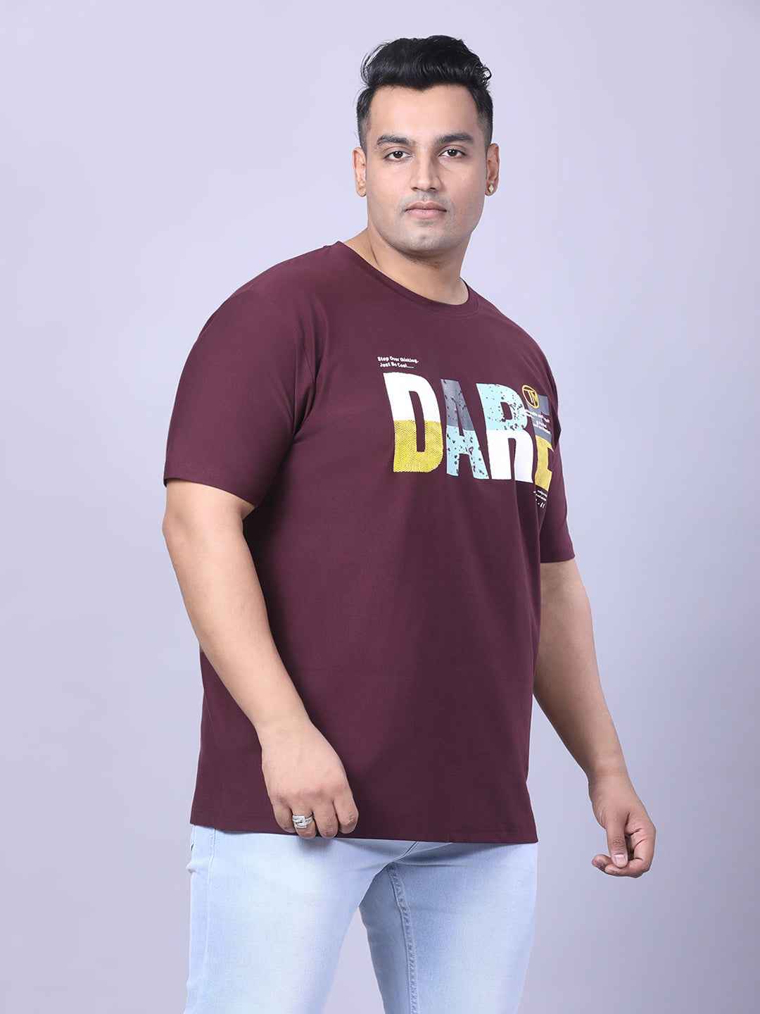 Men’s Plus Size DARE Printed T-Shirt with Modern Graphic Design, Relaxed Fit Everyday Casual Tee