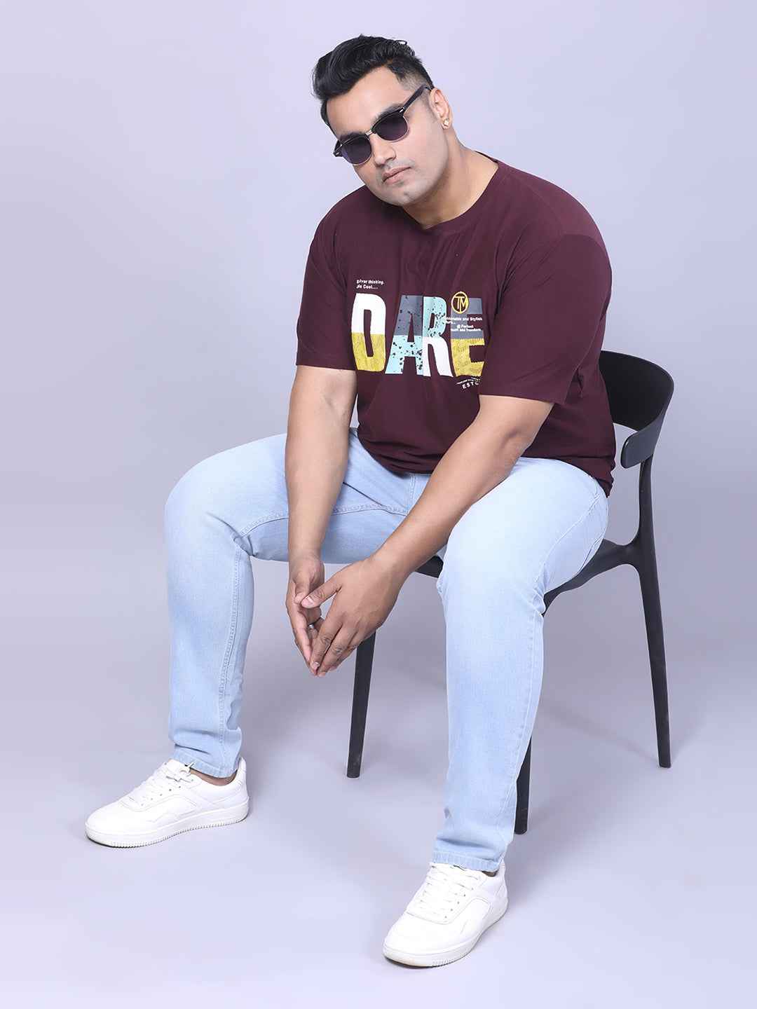 Men’s Plus Size DARE Printed T-Shirt with Modern Graphic Design, Relaxed Fit Everyday Casual Tee