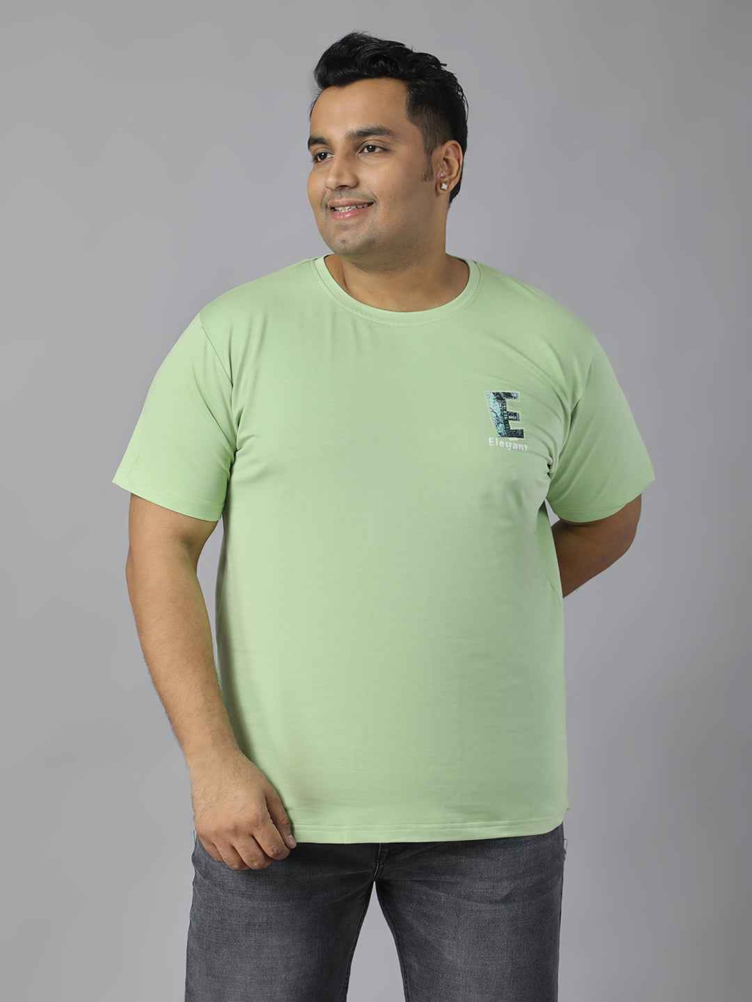 Men’s Plus Size Graphic Print T-Shirt with Snoopy Back Design, Soft Cotton Blend Fabric, Half Sleeves, Relaxed Fit Casual Tee for Daily Wear