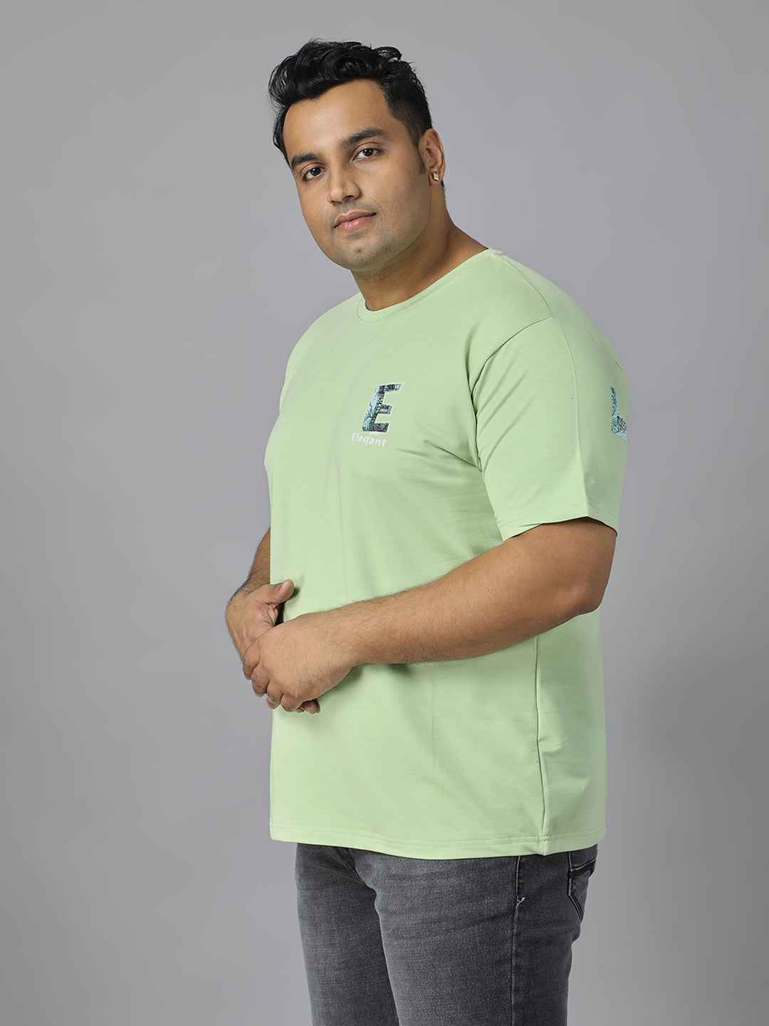 Men’s Plus Size Graphic Print T-Shirt with Snoopy Back Design, Soft Cotton Blend Fabric, Half Sleeves, Relaxed Fit Casual Tee for Daily Wear