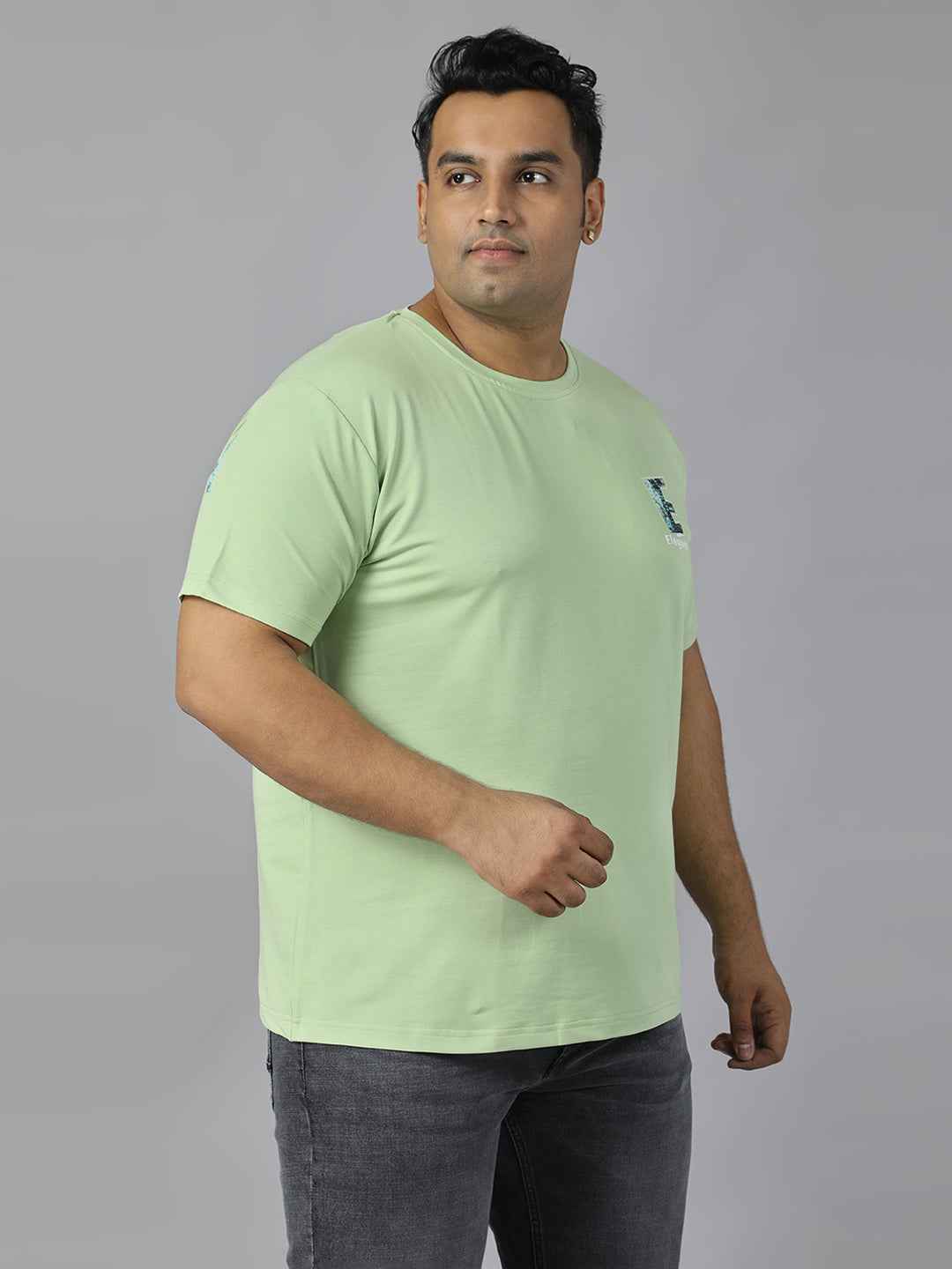 Men’s Plus Size Graphic Print T-Shirt with Snoopy Back Design, Soft Cotton Blend Fabric, Half Sleeves, Relaxed Fit Casual Tee for Daily Wear