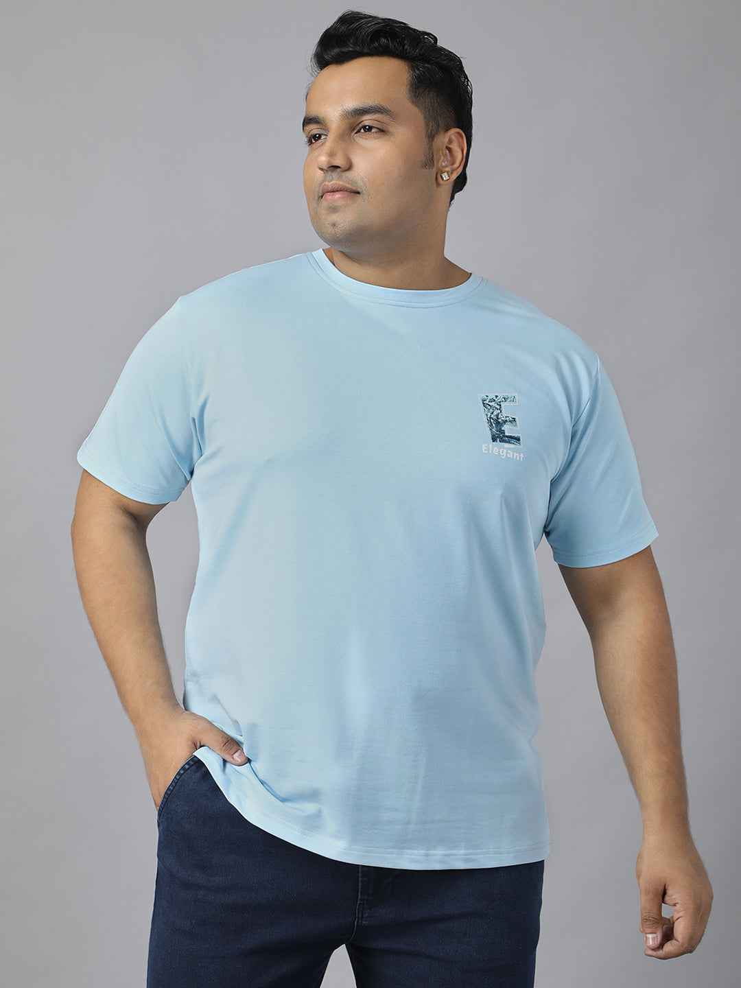 Men’s Plus Size Graphic Print T-Shirt with Snoopy Back Design, Soft Cotton Blend Fabric, Half Sleeves, Relaxed Fit Casual Tee for Daily Wear