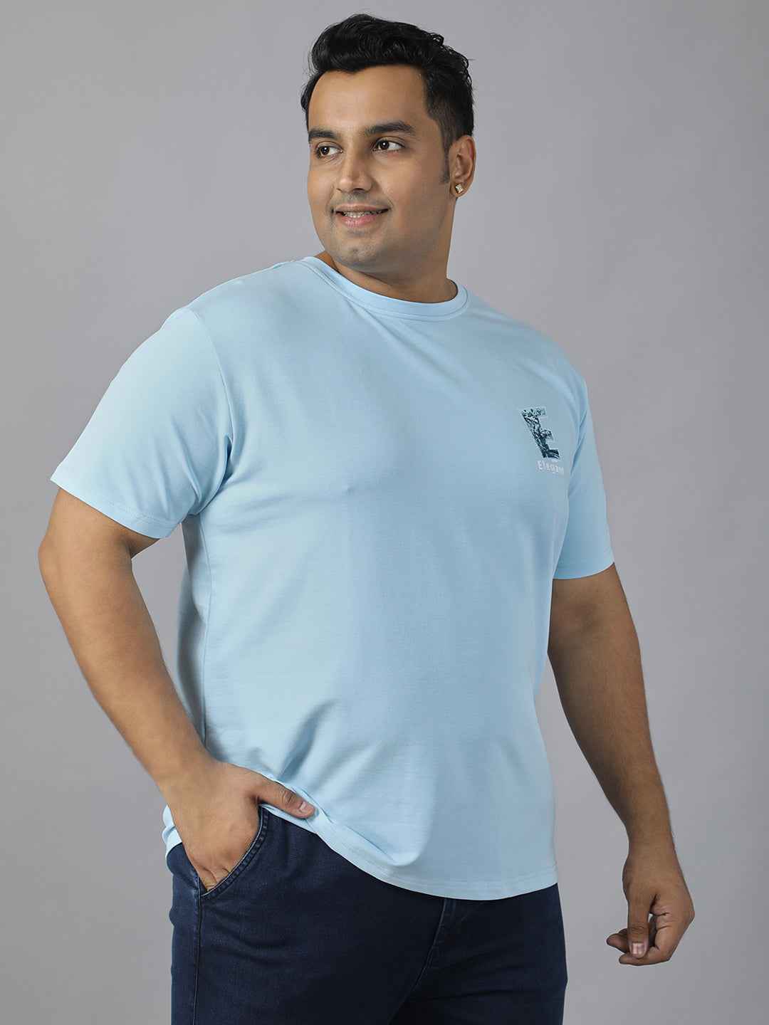 Men’s Plus Size Graphic Print T-Shirt with Snoopy Back Design, Soft Cotton Blend Fabric, Half Sleeves, Relaxed Fit Casual Tee for Daily Wear