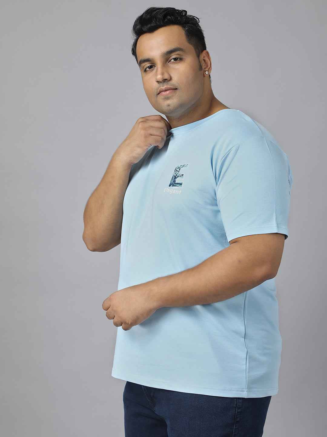 Men’s Plus Size Graphic Print T-Shirt with Snoopy Back Design, Soft Cotton Blend Fabric, Half Sleeves, Relaxed Fit Casual Tee for Daily Wear