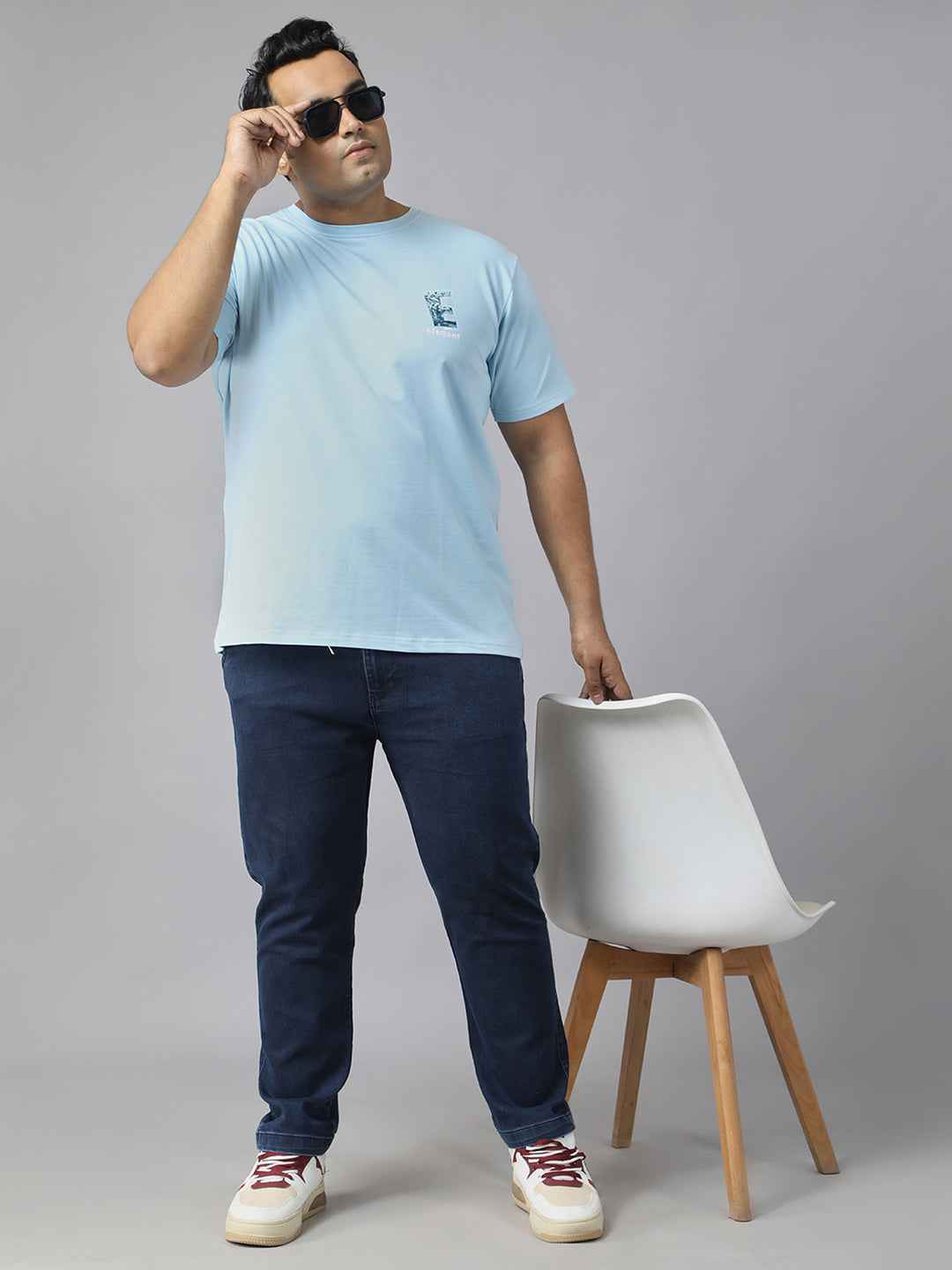 Men’s Plus Size Graphic Print T-Shirt with Snoopy Back Design, Soft Cotton Blend Fabric, Half Sleeves, Relaxed Fit Casual Tee for Daily Wear