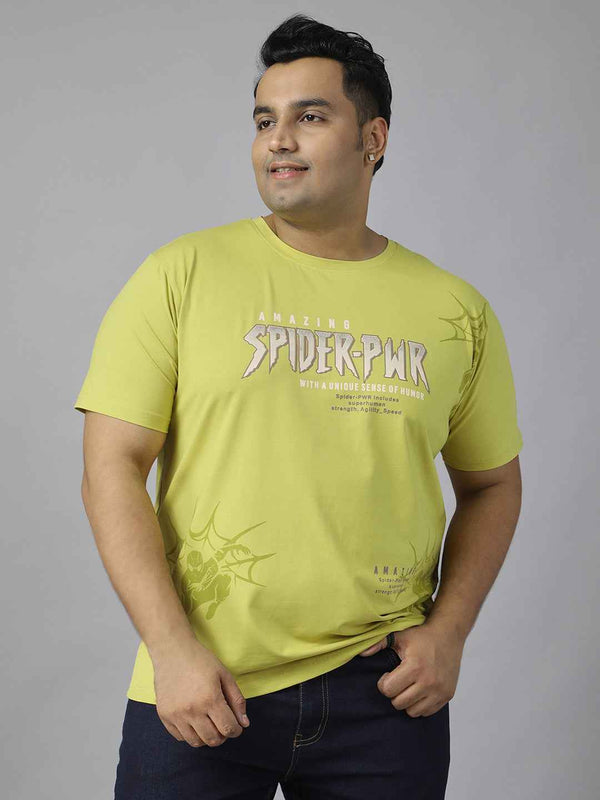 Men's Plus Size Amazing Spider-PWR Graphic T-Shirt | Round Neck Half Sleeve Cotton Tee with Superhero Print | Casual Comfortable Printed T-Shirt for Everyday Wear