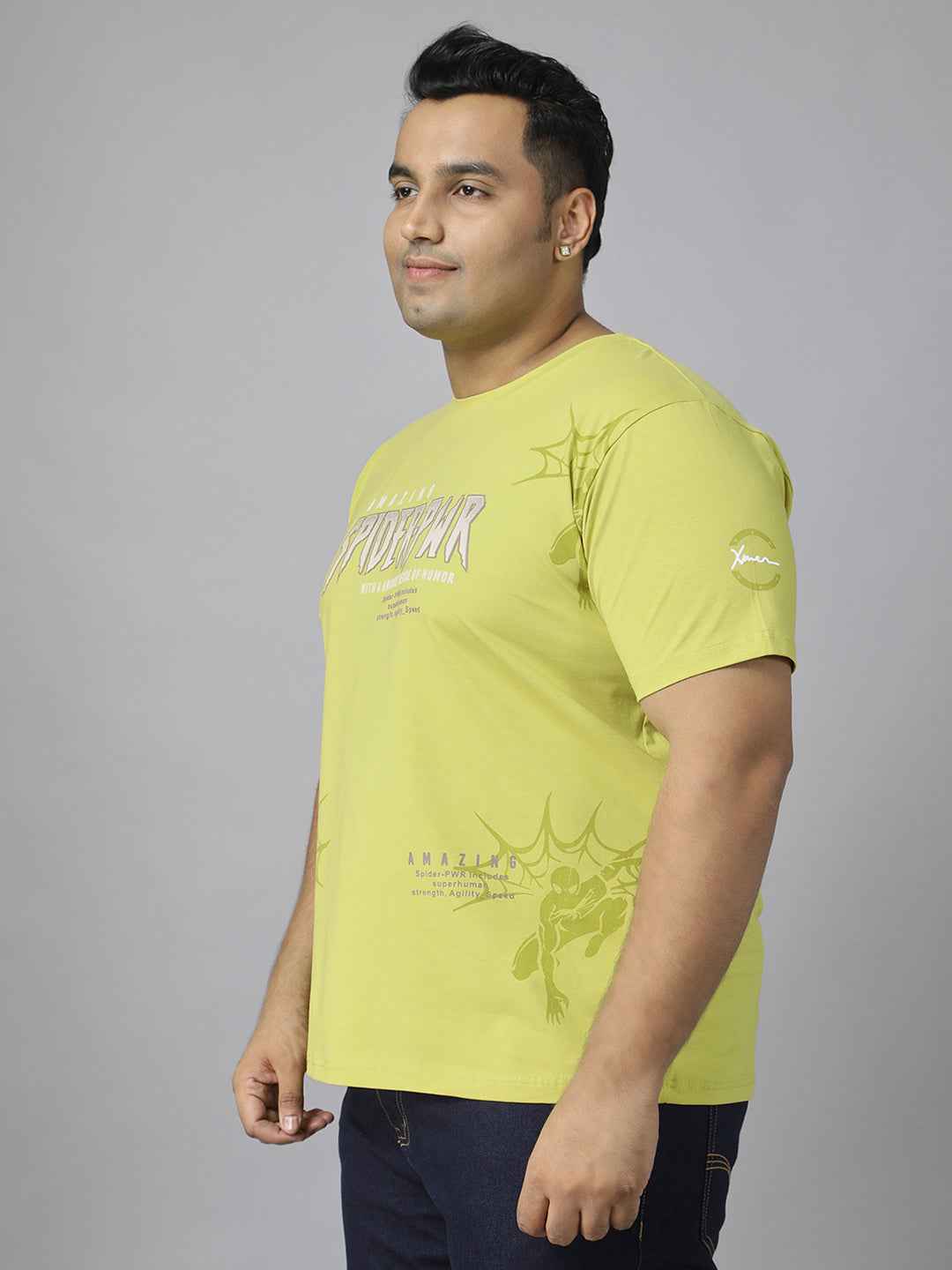 Men's Plus Size Amazing Spider-PWR Graphic T-Shirt | Round Neck Half Sleeve Cotton Tee with Superhero Print | Casual Comfortable Printed T-Shirt for Everyday Wear