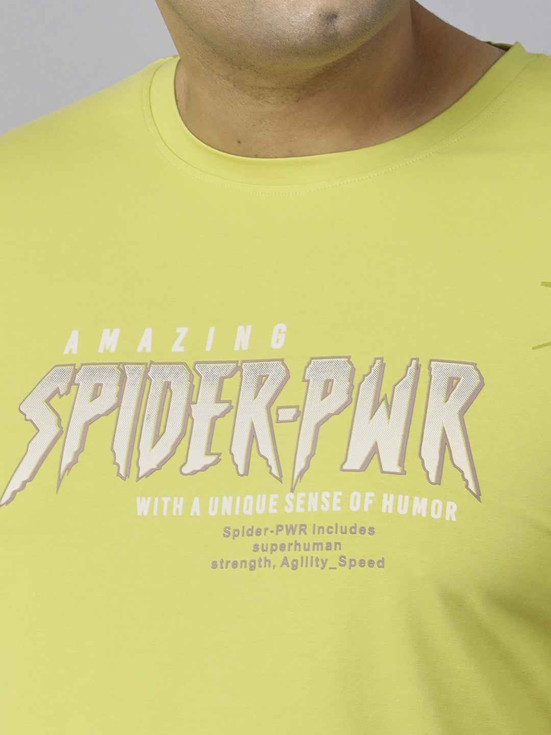 Men's Plus Size Amazing Spider-PWR Graphic T-Shirt | Round Neck Half Sleeve Cotton Tee with Superhero Print | Casual Comfortable Printed T-Shirt for Everyday Wear