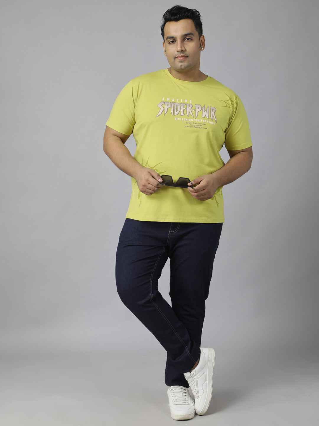 Men's Plus Size Amazing Spider-PWR Graphic T-Shirt | Round Neck Half Sleeve Cotton Tee with Superhero Print | Casual Comfortable Printed T-Shirt for Everyday Wear