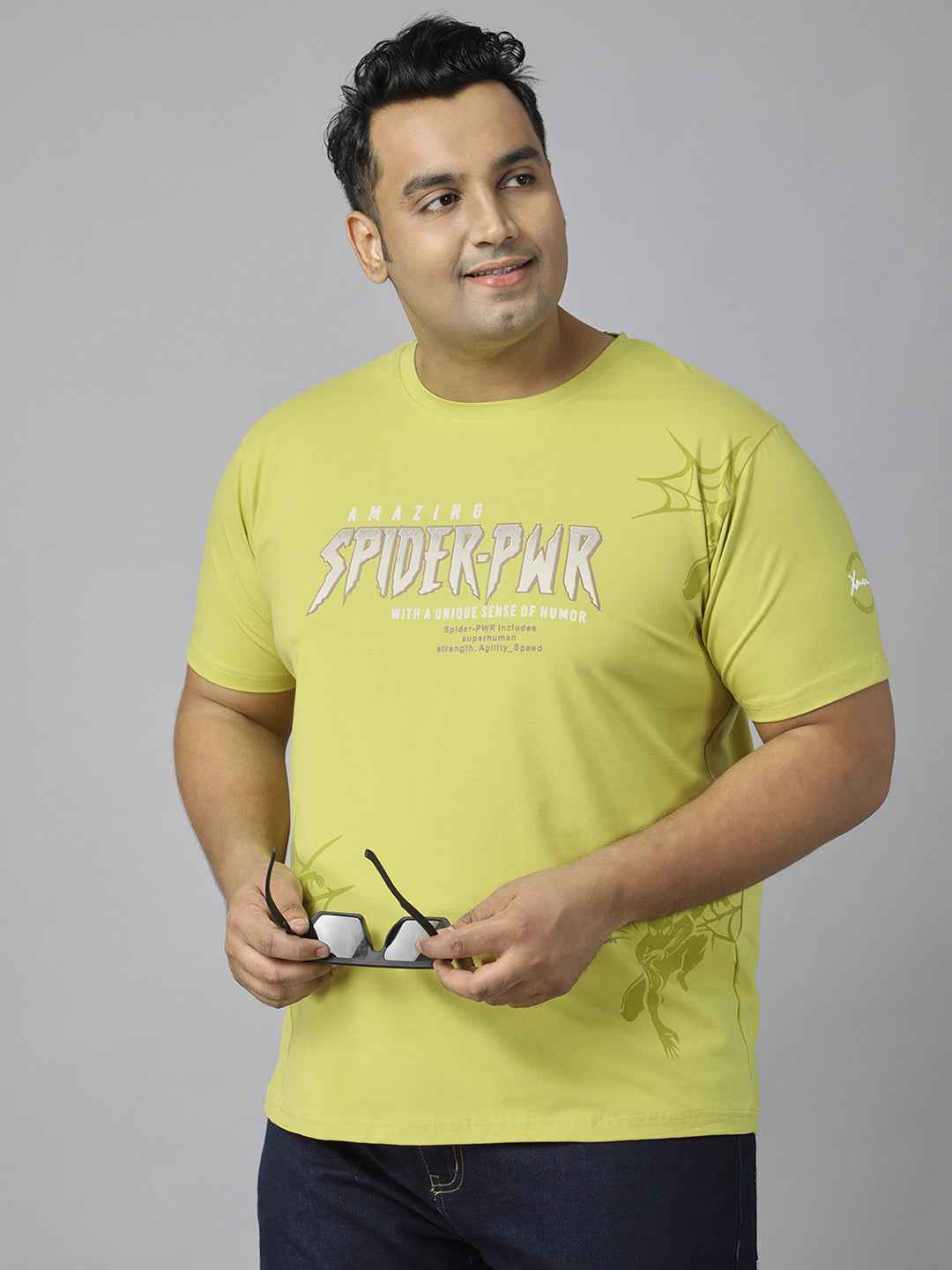 Men's Plus Size Amazing Spider-PWR Graphic T-Shirt | Round Neck Half Sleeve Cotton Tee with Superhero Print | Casual Comfortable Printed T-Shirt for Everyday Wear