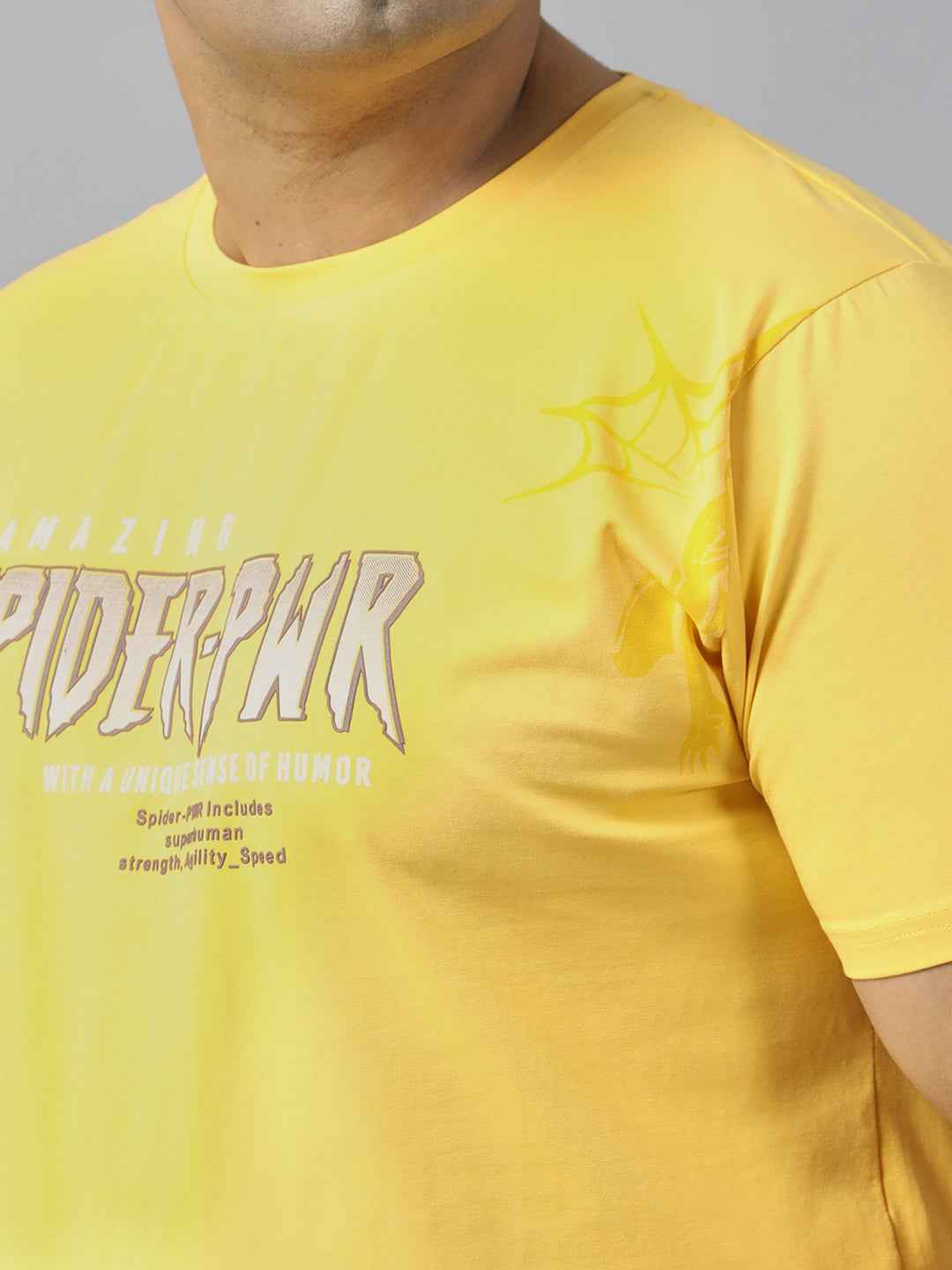 Men's Plus Size Amazing Spider-PWR Graphic T-Shirt | Round Neck Half Sleeve Cotton Tee with Superhero Print | Casual Comfortable Printed T-Shirt for Everyday Wear