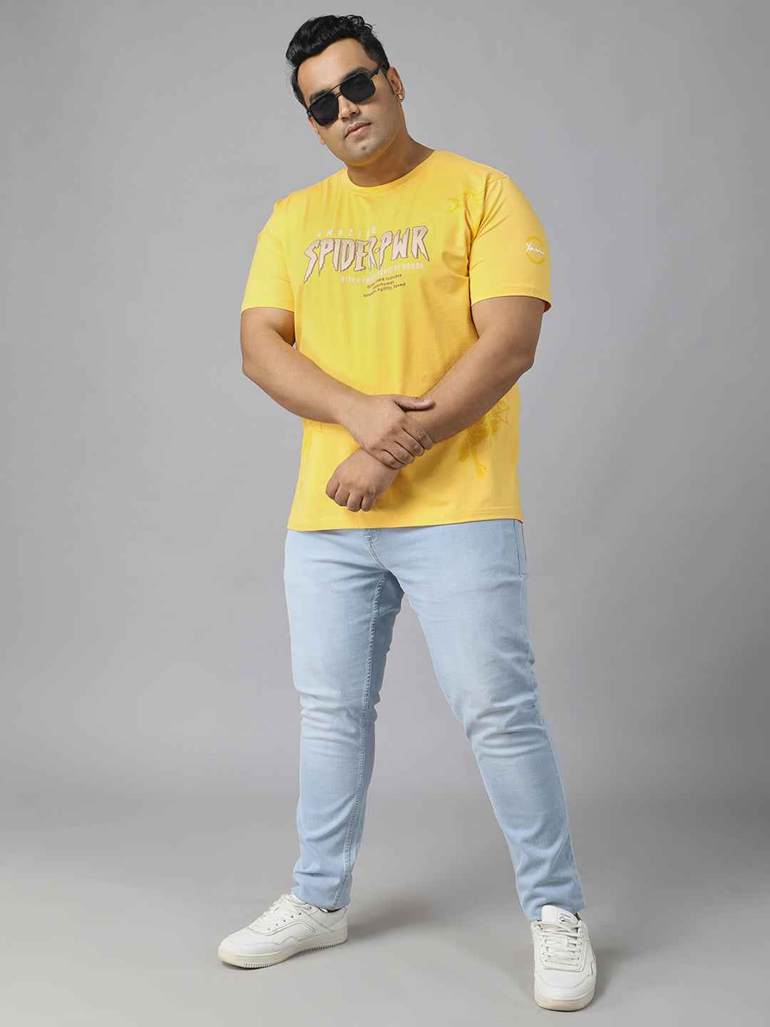 Men's Plus Size Amazing Spider-PWR Graphic T-Shirt | Round Neck Half Sleeve Cotton Tee with Superhero Print | Casual Comfortable Printed T-Shirt for Everyday Wear