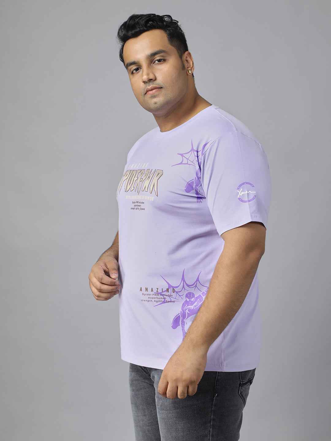 Men's Plus Size Amazing Spider-PWR Graphic T-Shirt | Round Neck Half Sleeve Cotton Tee with Superhero Print | Casual Comfortable Printed T-Shirt for Everyday Wear