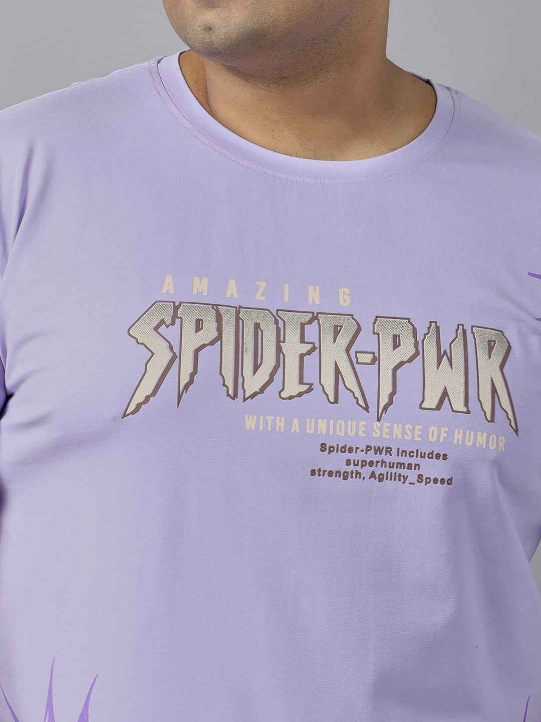 Men's Plus Size Amazing Spider-PWR Graphic T-Shirt | Round Neck Half Sleeve Cotton Tee with Superhero Print | Casual Comfortable Printed T-Shirt for Everyday Wear