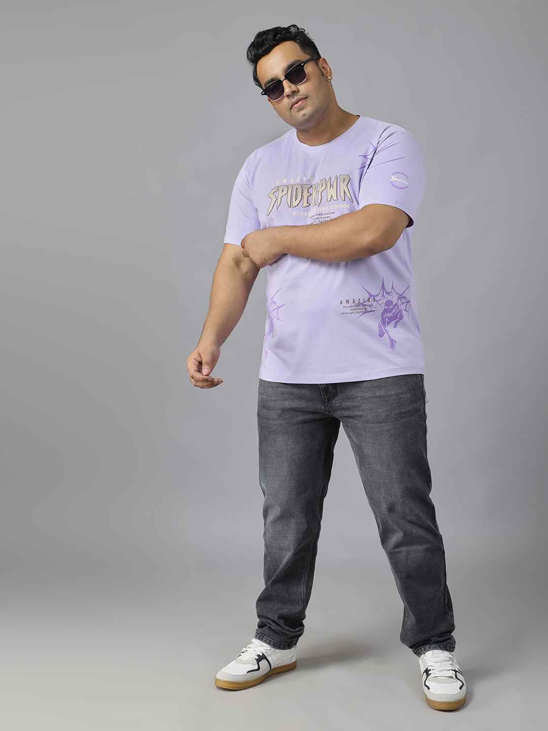 Men's Plus Size Amazing Spider-PWR Graphic T-Shirt | Round Neck Half Sleeve Cotton Tee with Superhero Print | Casual Comfortable Printed T-Shirt for Everyday Wear