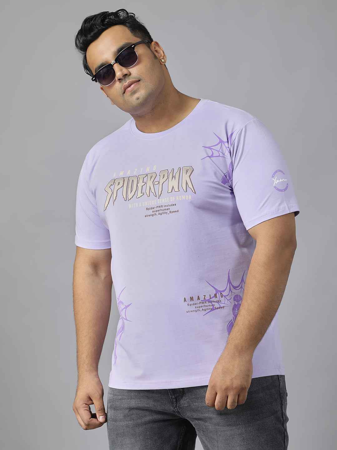 Men's Plus Size Amazing Spider-PWR Graphic T-Shirt | Round Neck Half Sleeve Cotton Tee with Superhero Print | Casual Comfortable Printed T-Shirt for Everyday Wear