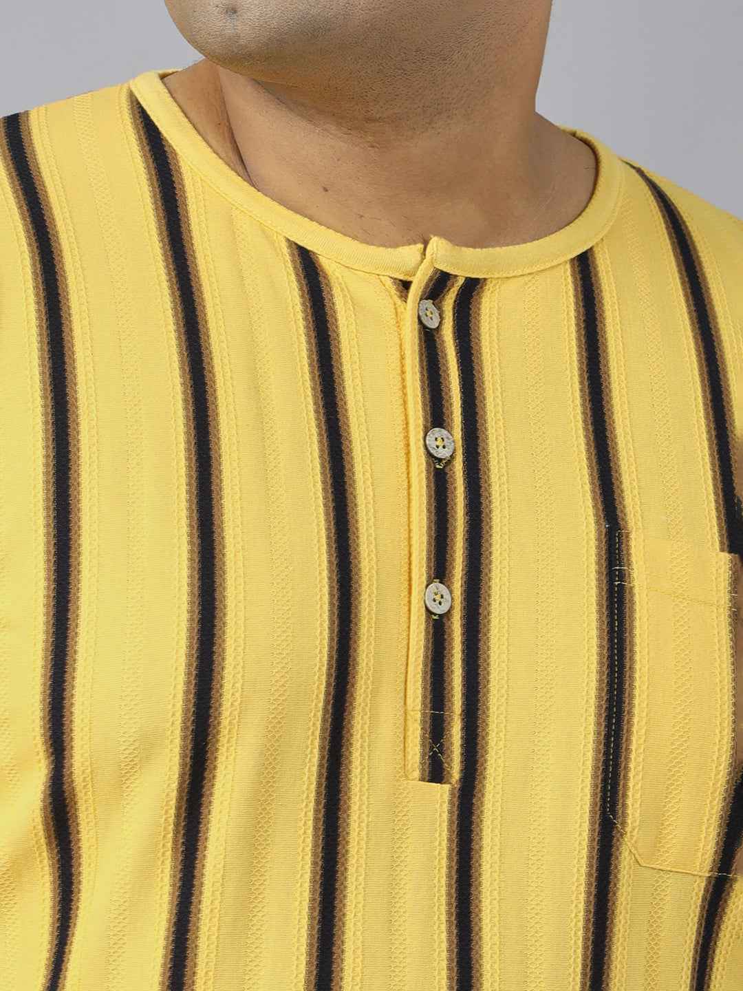 Men's Plus Size Casual Henley T-Shirt with Vertical Stripes | Short Sleeve Cotton Blend Tee for Big & Tall Men | Stylish Round Neck Button Placket T-Shirt with Chest Pocket