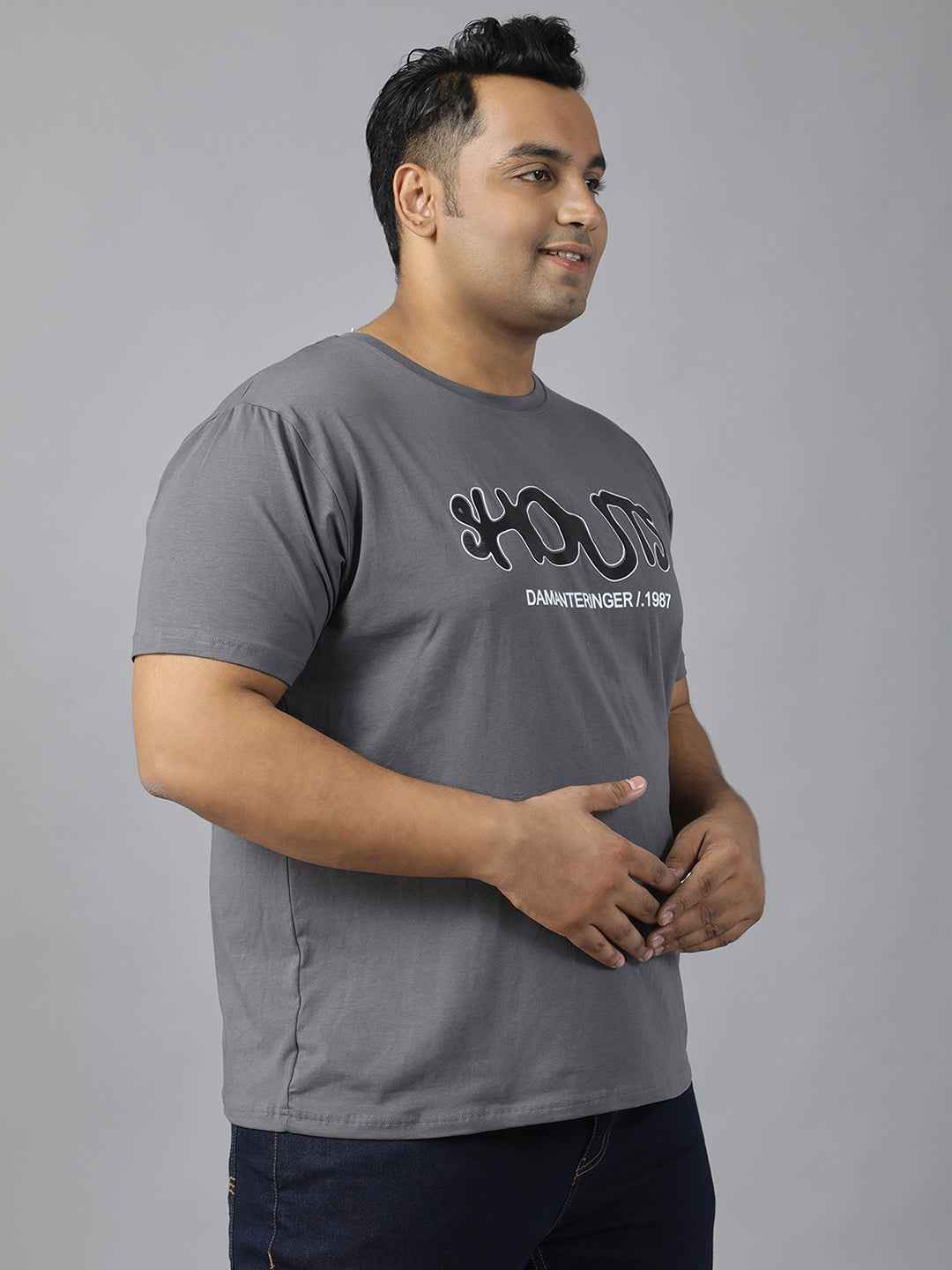 Men’s Plus Size Stylish Printed T-Shirt | Comfortable Cotton Fabric with Unique Front & Back Design | Casual Round Neck Tee for Modern Everyday Style