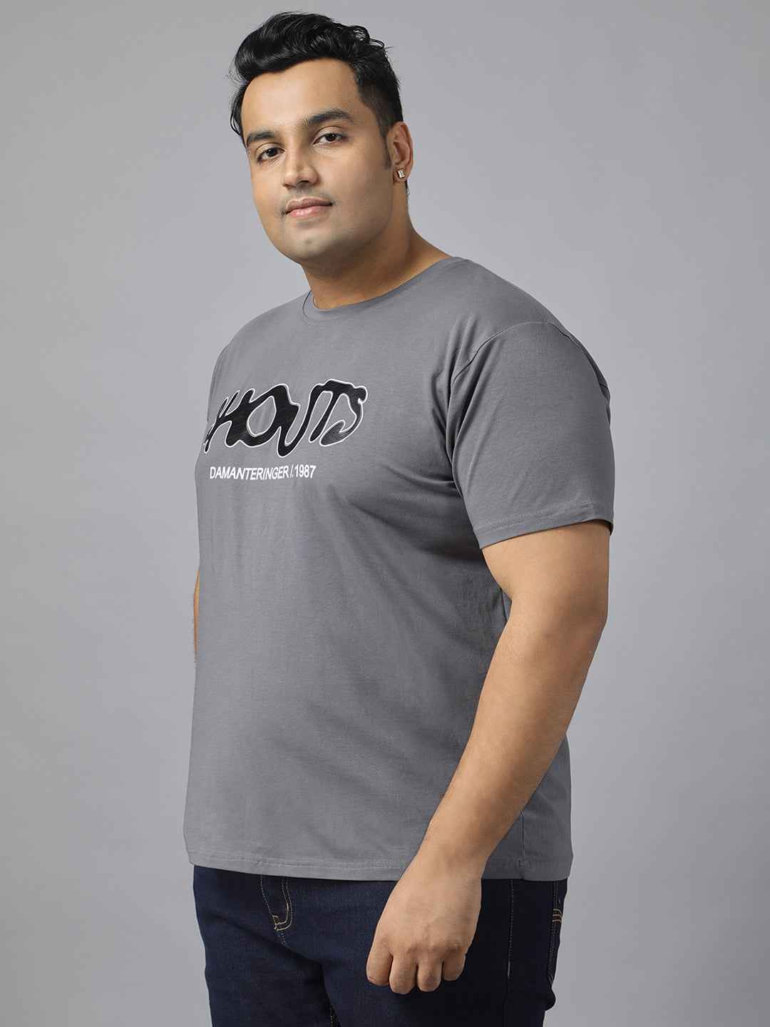 Men’s Plus Size Stylish Printed T-Shirt | Comfortable Cotton Fabric with Unique Front & Back Design | Casual Round Neck Tee for Modern Everyday Style
