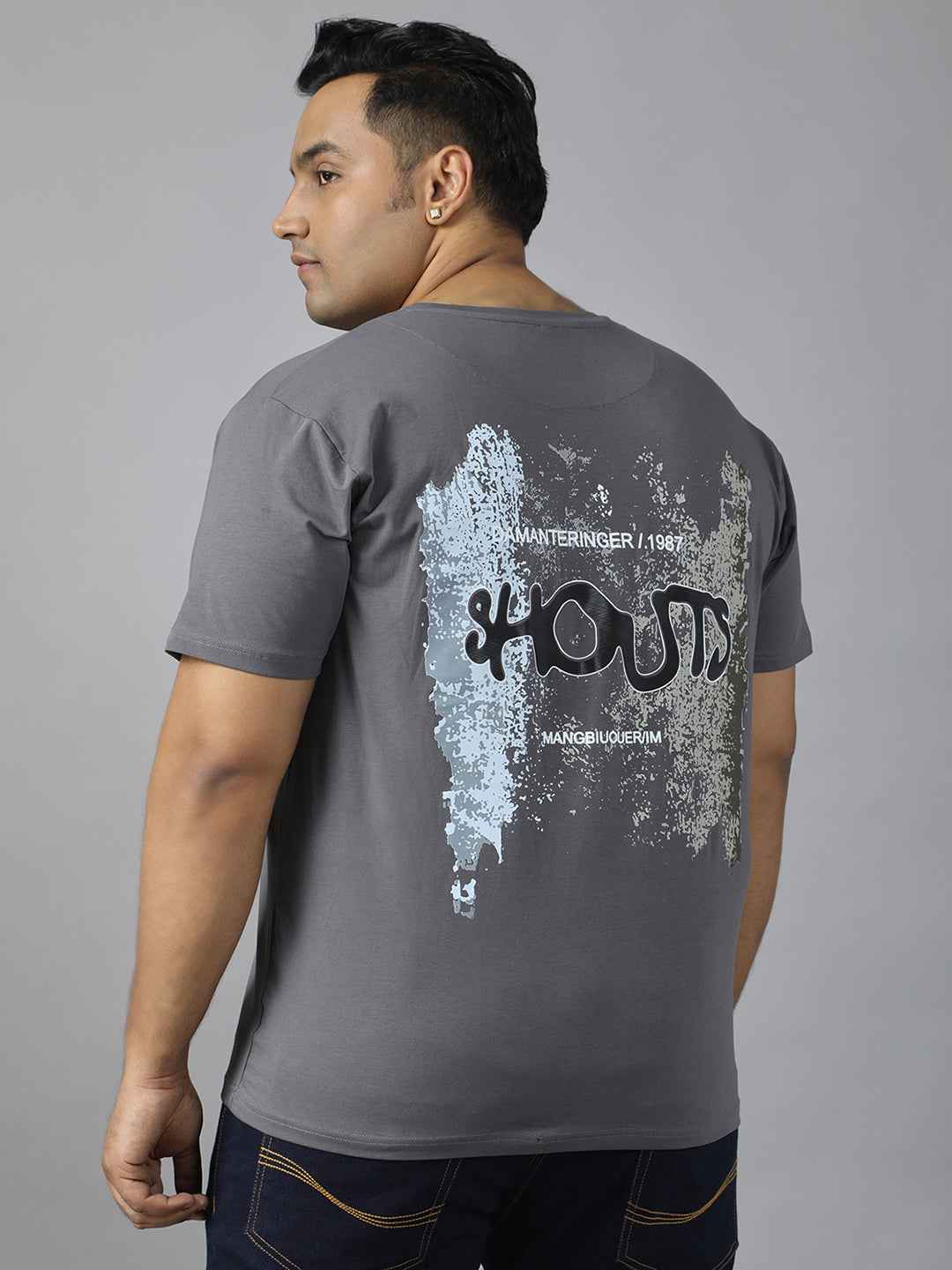 Men’s Plus Size Stylish Printed T-Shirt | Comfortable Cotton Fabric with Unique Front & Back Design | Casual Round Neck Tee for Modern Everyday Style