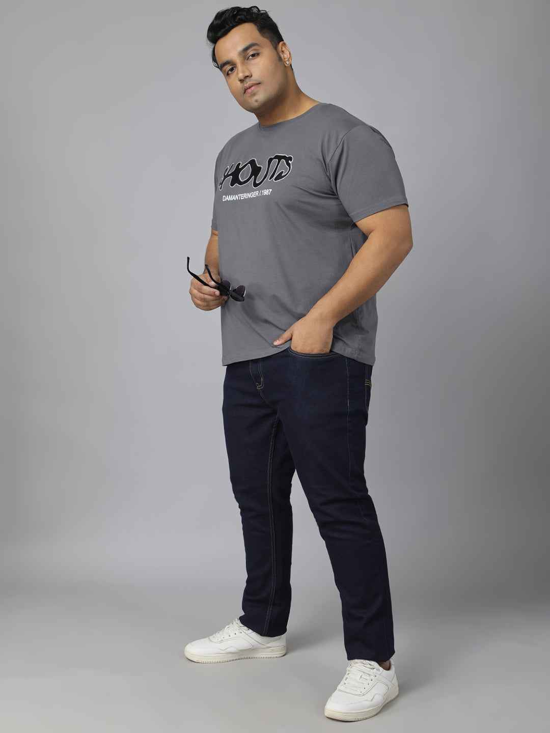 Men’s Plus Size Stylish Printed T-Shirt | Comfortable Cotton Fabric with Unique Front & Back Design | Casual Round Neck Tee for Modern Everyday Style