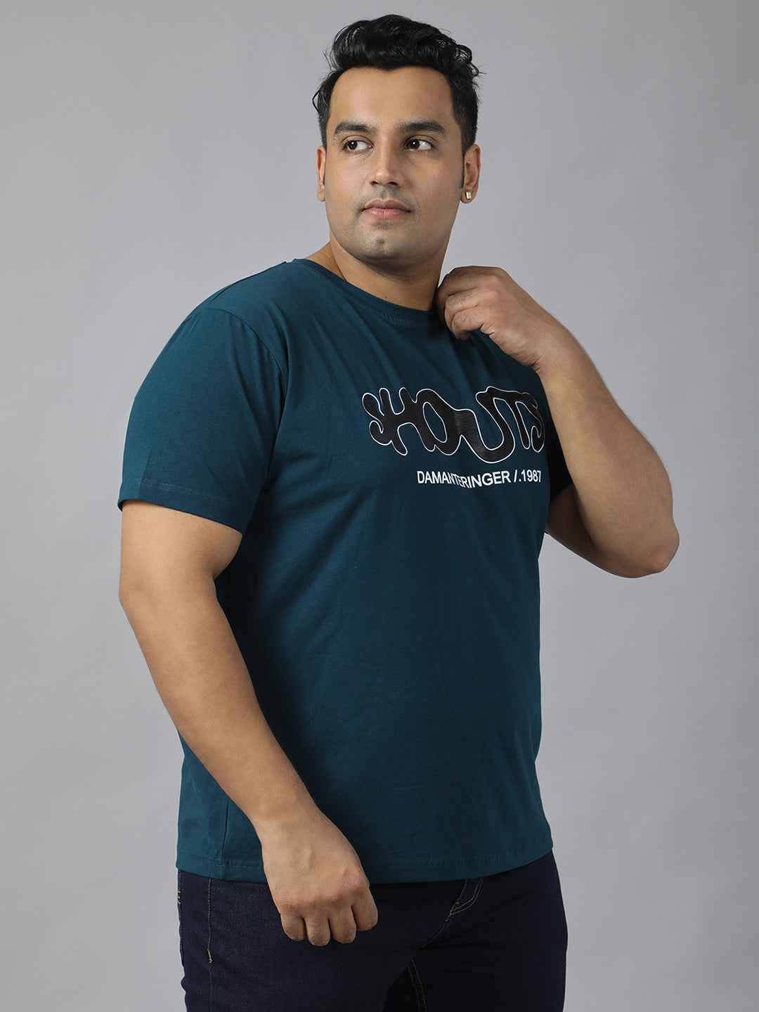 Men’s Plus Size Stylish Printed T-Shirt | Comfortable Cotton Fabric with Unique Front & Back Design | Casual Round Neck Tee for Modern Everyday Style