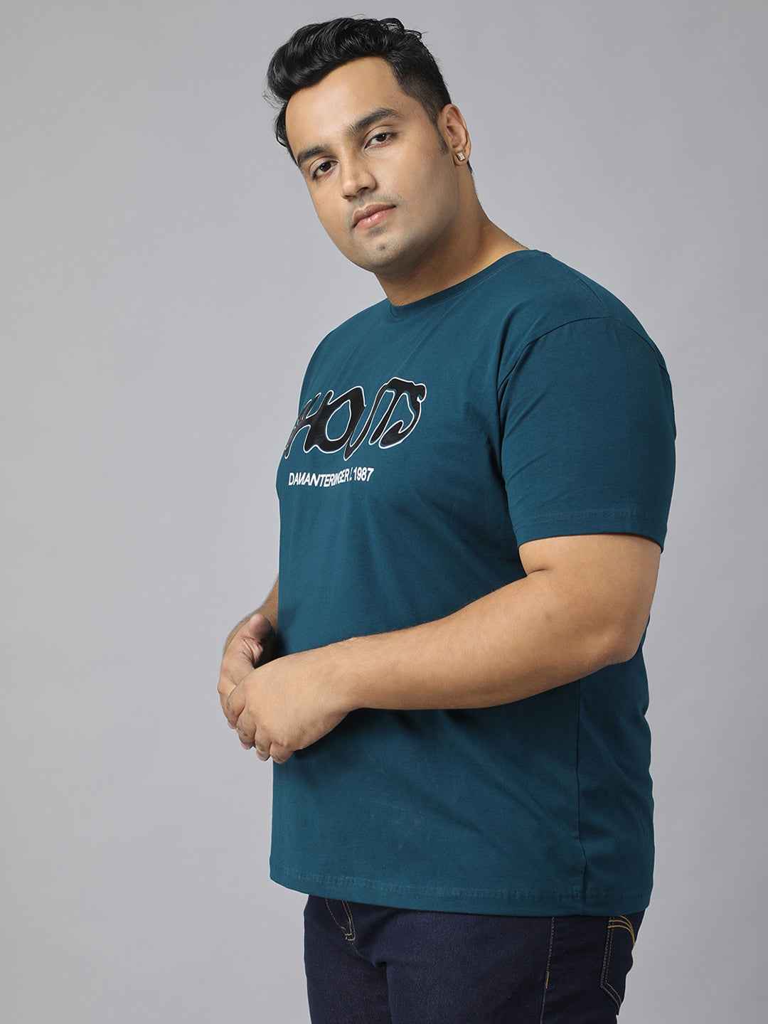 Men’s Plus Size Stylish Printed T-Shirt | Comfortable Cotton Fabric with Unique Front & Back Design | Casual Round Neck Tee for Modern Everyday Style