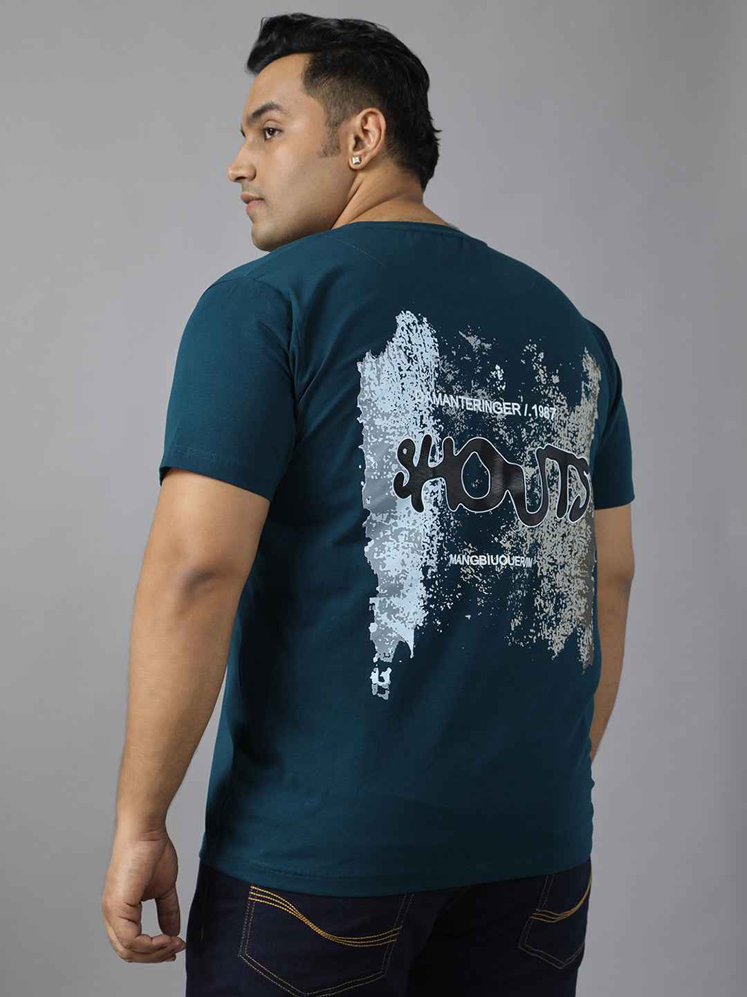 Men’s Plus Size Stylish Printed T-Shirt | Comfortable Cotton Fabric with Unique Front & Back Design | Casual Round Neck Tee for Modern Everyday Style