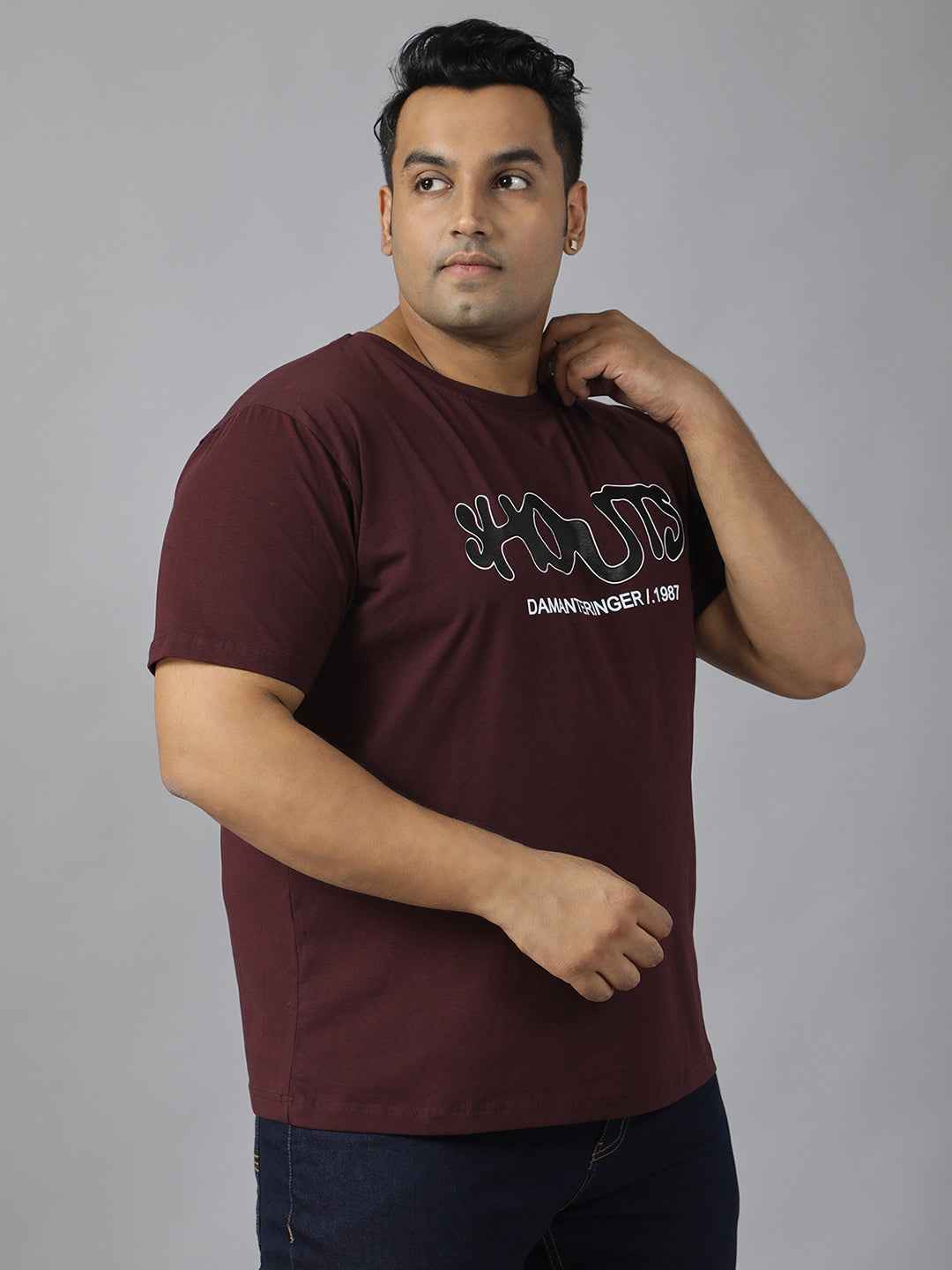 Men’s Plus Size Stylish Printed T-Shirt | Comfortable Cotton Fabric with Unique Front & Back Design | Casual Round Neck Tee for Modern Everyday Style