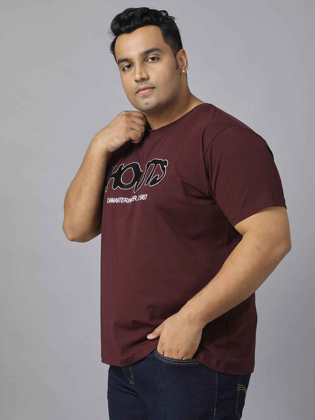 Men’s Plus Size Stylish Printed T-Shirt | Comfortable Cotton Fabric with Unique Front & Back Design | Casual Round Neck Tee for Modern Everyday Style