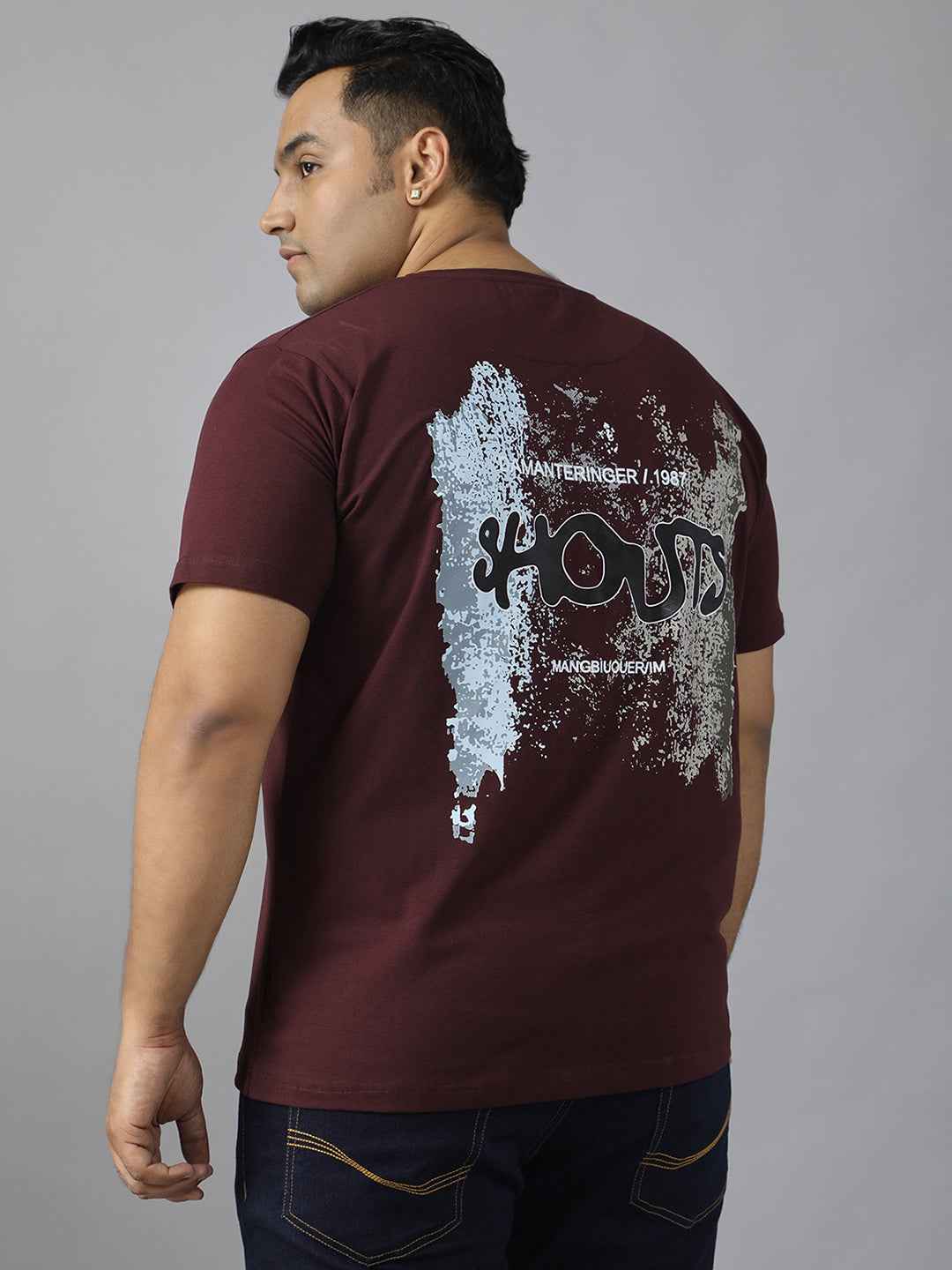Men’s Plus Size Stylish Printed T-Shirt | Comfortable Cotton Fabric with Unique Front & Back Design | Casual Round Neck Tee for Modern Everyday Style