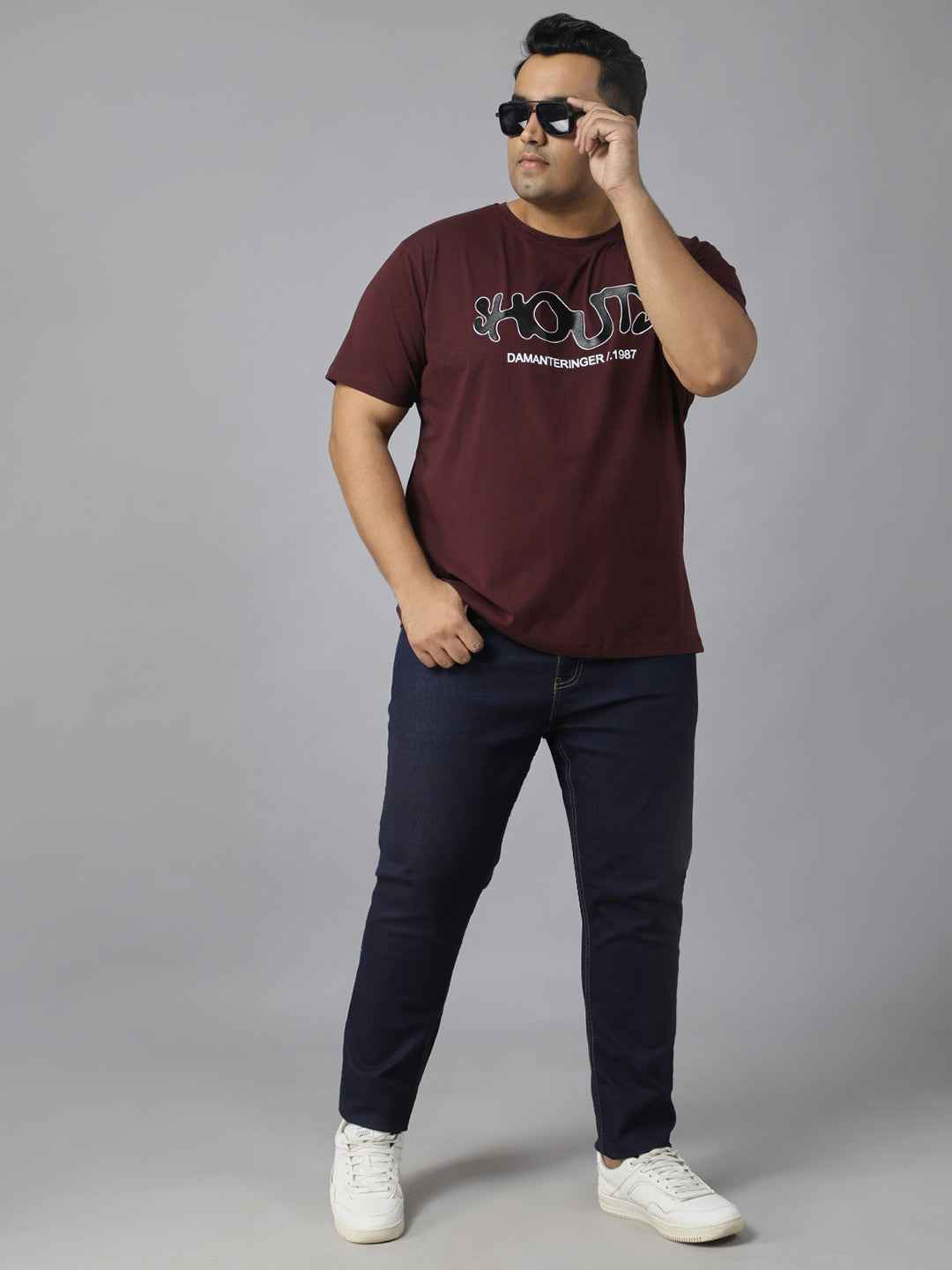 Men’s Plus Size Stylish Printed T-Shirt | Comfortable Cotton Fabric with Unique Front & Back Design | Casual Round Neck Tee for Modern Everyday Style