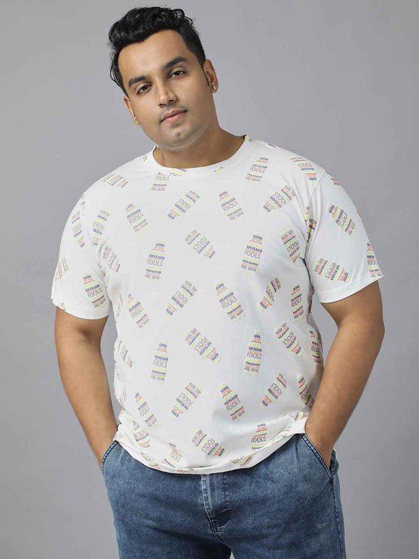 Stylish Men’s Plus Size Printed T-Shirt | Round Neck Half Sleeve Cotton Tee | Fashionable Graphic Streetwear for Daily Use | Soft Breathable Fabric Comfortable Fit