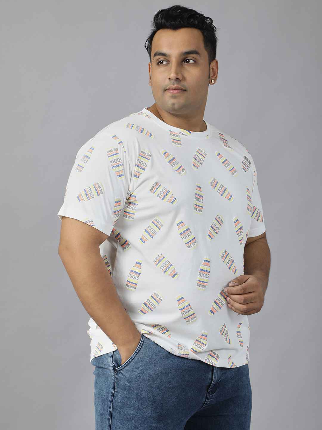 Stylish Men’s Plus Size Printed T-Shirt | Round Neck Half Sleeve Cotton Tee | Fashionable Graphic Streetwear for Daily Use | Soft Breathable Fabric Comfortable Fit