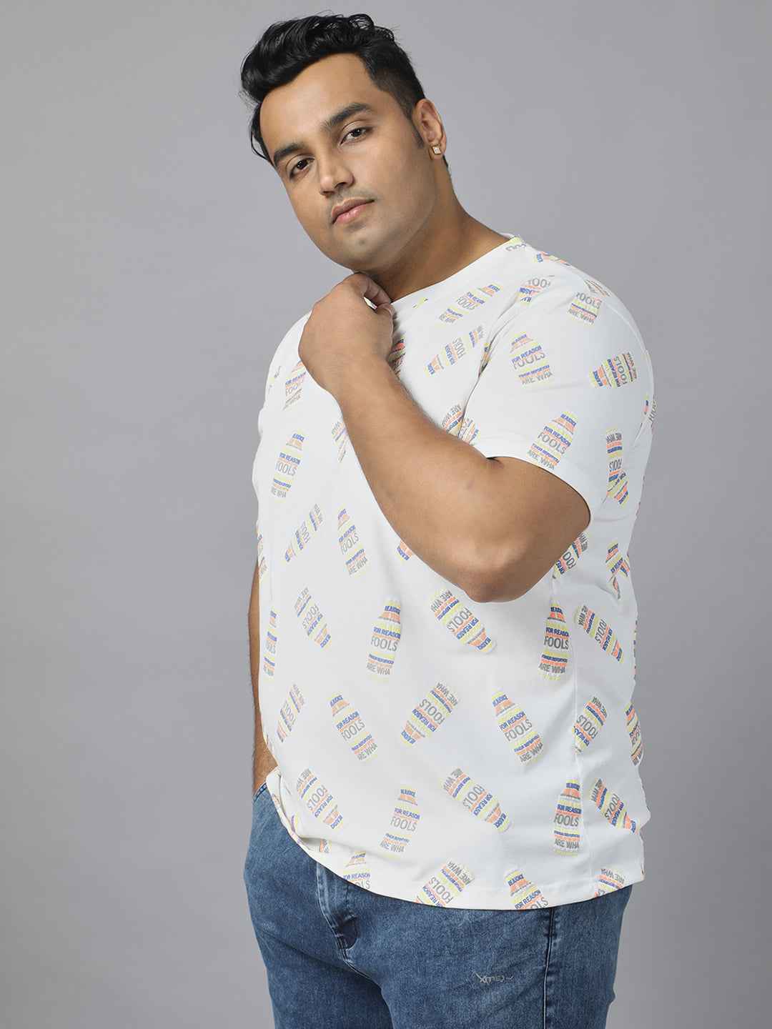 Stylish Men’s Plus Size Printed T-Shirt | Round Neck Half Sleeve Cotton Tee | Fashionable Graphic Streetwear for Daily Use | Soft Breathable Fabric Comfortable Fit