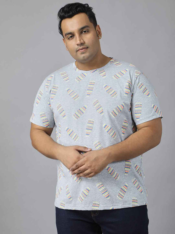 Stylish Men’s Plus Size Printed T-Shirt | Round Neck Half Sleeve Cotton Tee | Fashionable Graphic Streetwear for Daily Use | Soft Breathable Fabric Comfortable Fit