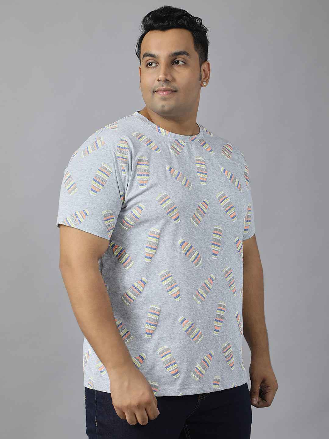 Stylish Men’s Plus Size Printed T-Shirt | Round Neck Half Sleeve Cotton Tee | Fashionable Graphic Streetwear for Daily Use | Soft Breathable Fabric Comfortable Fit