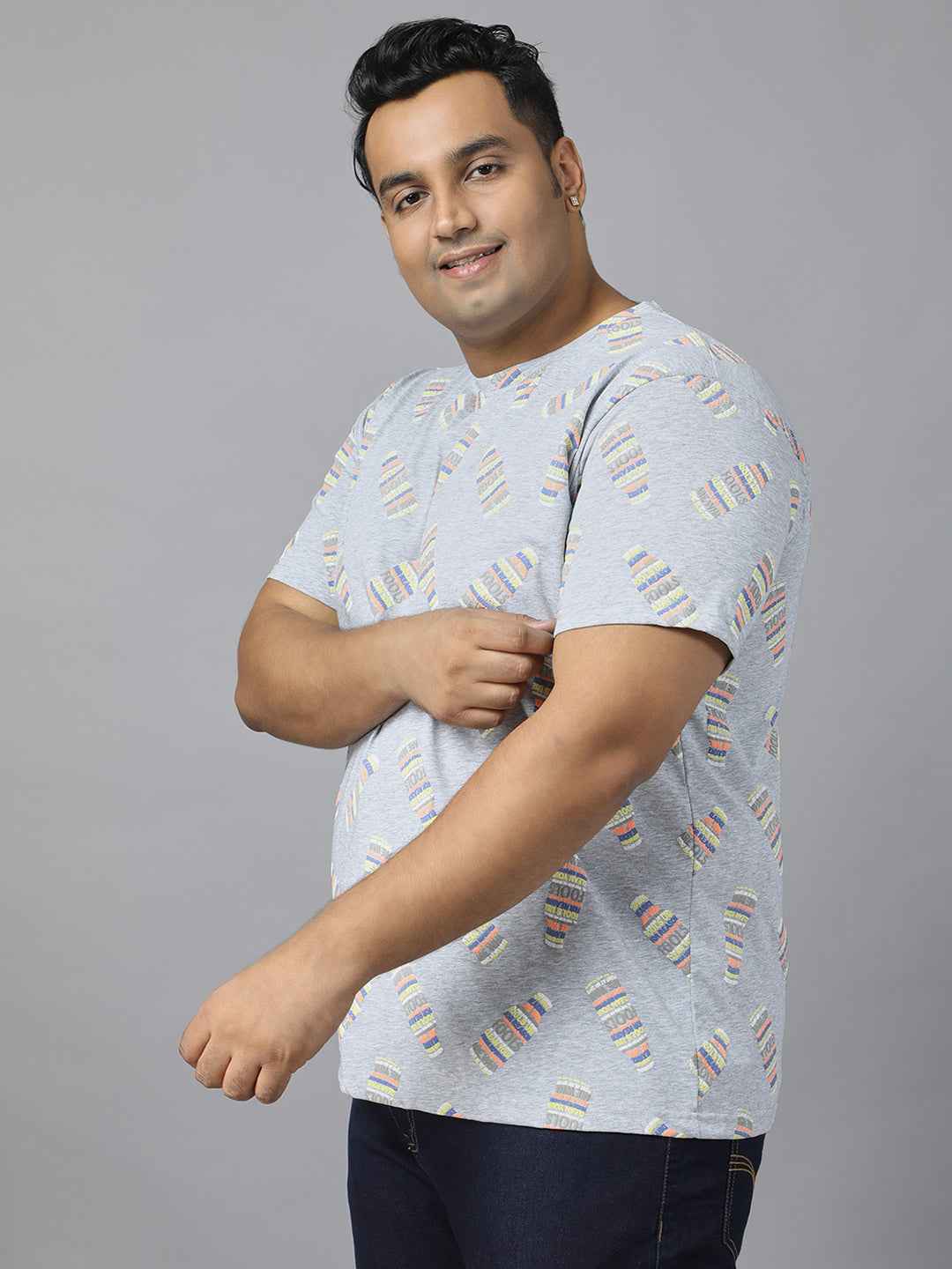 Stylish Men’s Plus Size Printed T-Shirt | Round Neck Half Sleeve Cotton Tee | Fashionable Graphic Streetwear for Daily Use | Soft Breathable Fabric Comfortable Fit