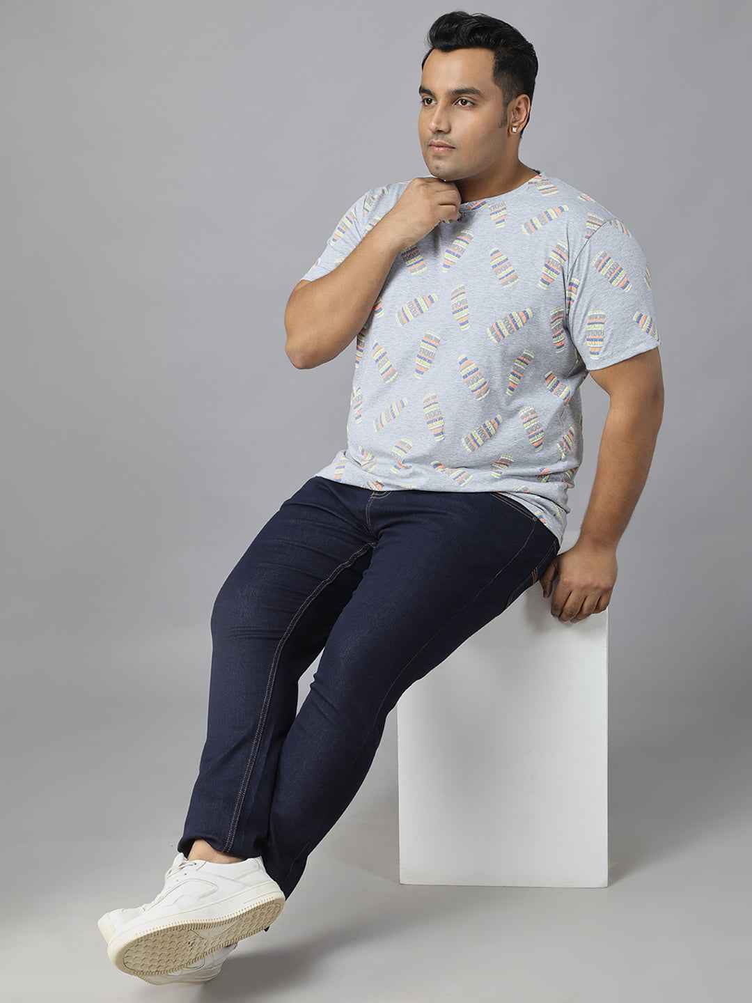 Stylish Men’s Plus Size Printed T-Shirt | Round Neck Half Sleeve Cotton Tee | Fashionable Graphic Streetwear for Daily Use | Soft Breathable Fabric Comfortable Fit