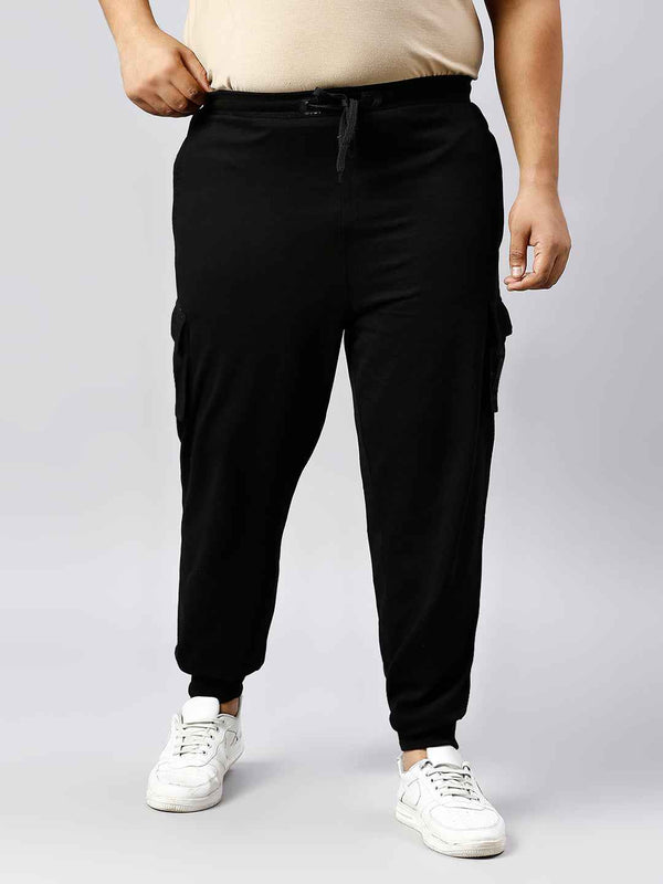 Plus Size Cargo Style 4 Pocket Black Track pant