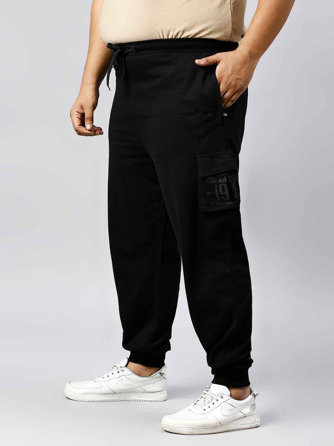 Plus Size Cargo Style 4 Pocket Black Track pant